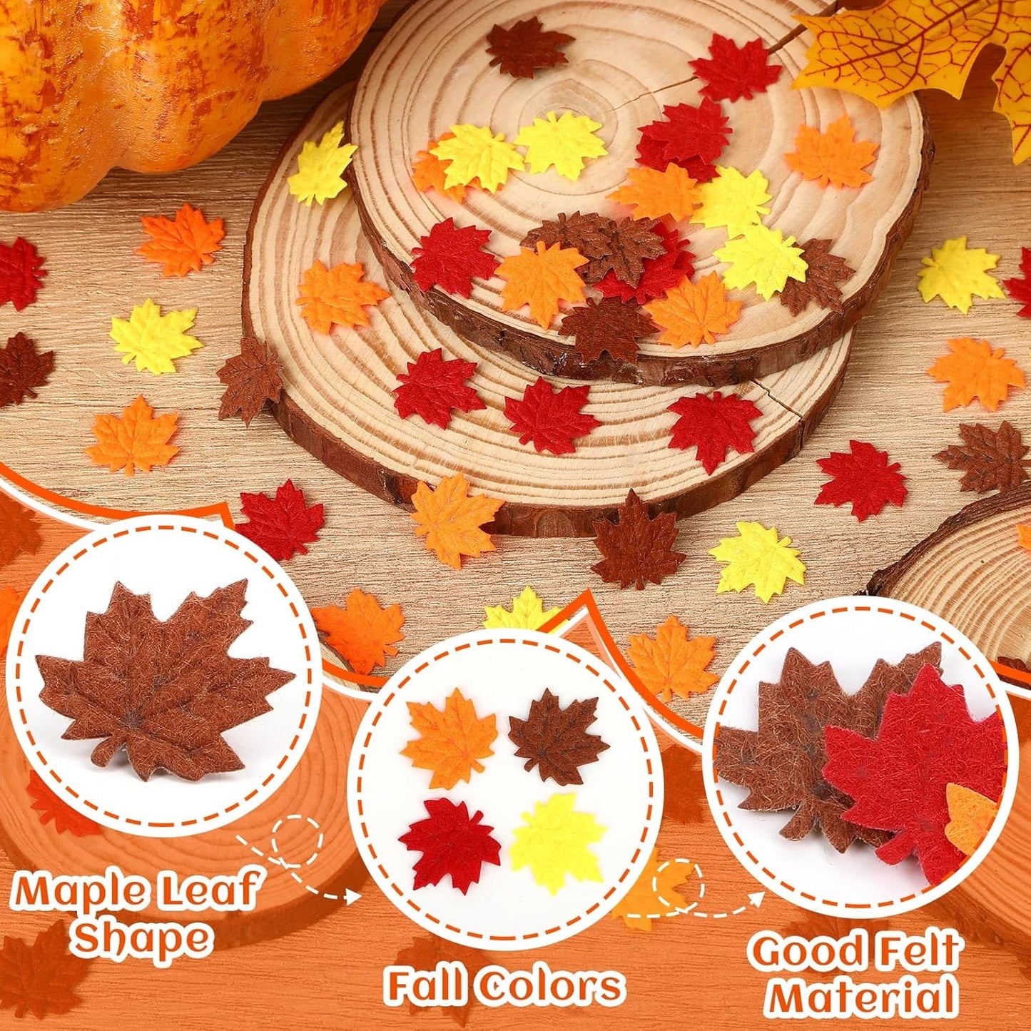 MARFOREVER Fall Felt Maple Leaf Confetti, 500Pcs Thanksgiving Leaves Confetti Decorations Mixed Fall Colors Table Scatter Centerpiece for Fall Art Crafts Supplies Thanksgiving Party Accessories