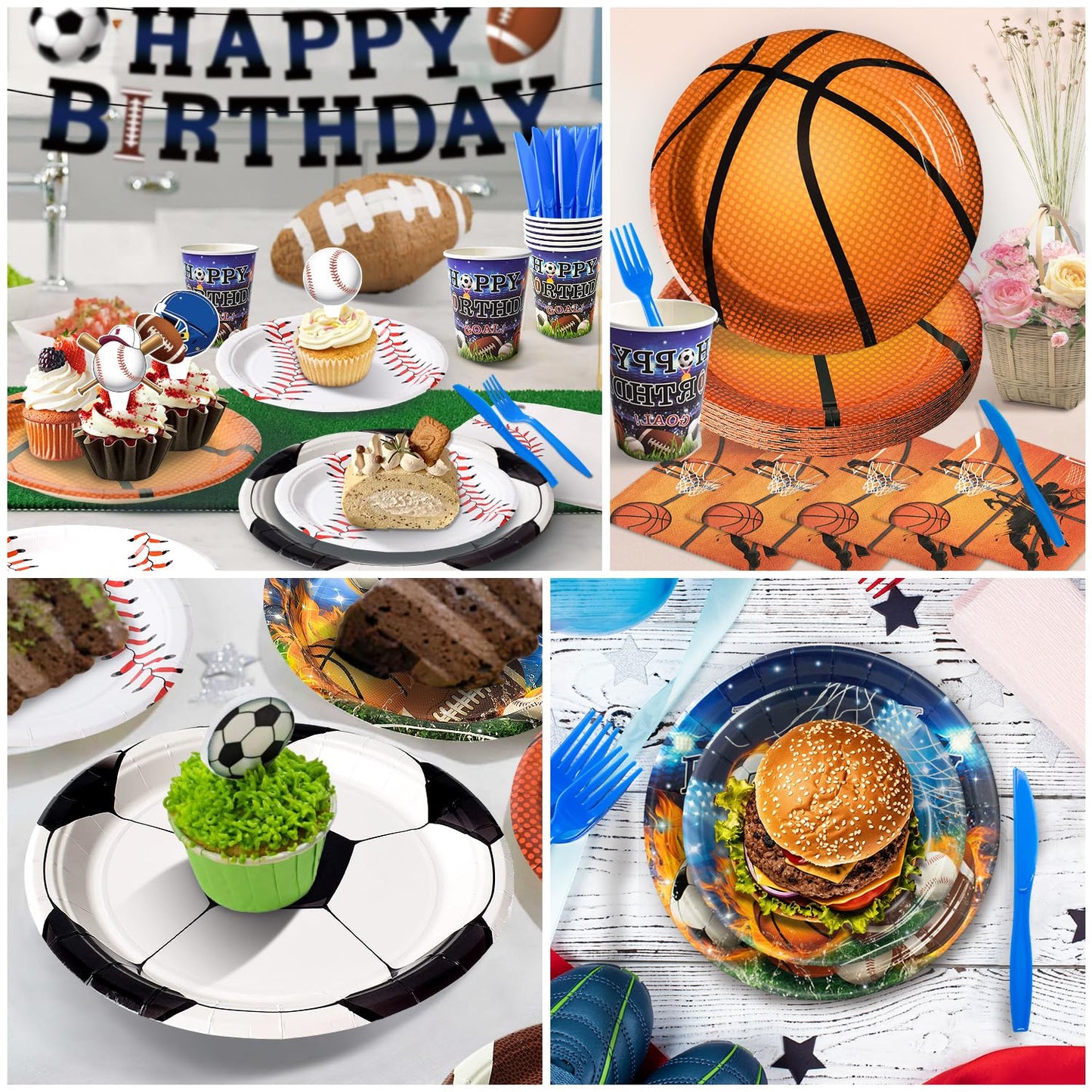 244 Pcs Sports Birthday Party Decorations - Serve 30, All in One Football Basketball Baseball