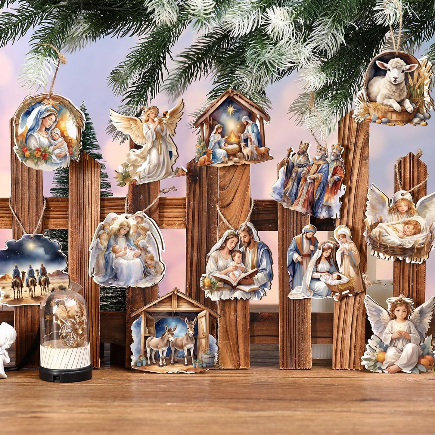 Suzile 36 Pcs Christmas Wooden Ornaments Nativity Ornaments Religious Christmas Decorations for Tree Wreaths Xmas Birth of Jesus Hanging Wood Cutouts Decor for Farmhouse Home Christian Party Favors