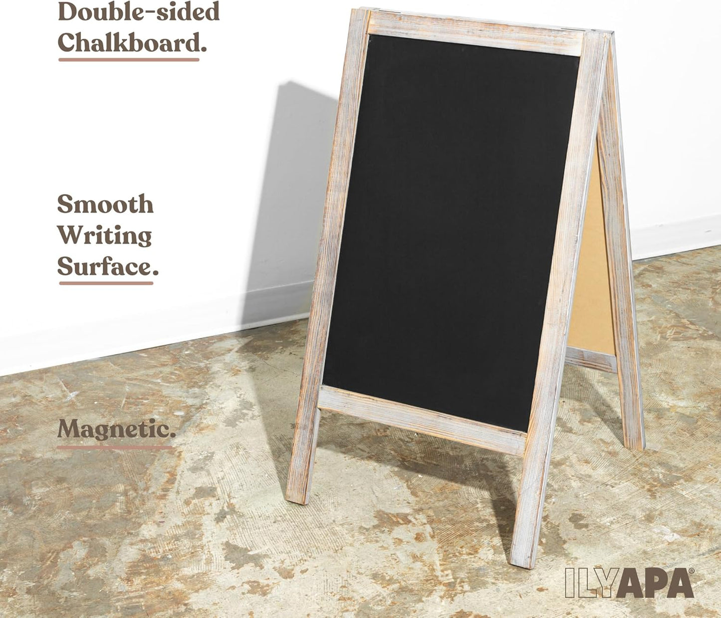 Ilyapa Wooden A-Frame Sign with Eraser & Chalk - 40 x 20 Inches Magnetic Sidewalk Chalkboard – Grey Menu Display for Restaurant, Business or Wedding