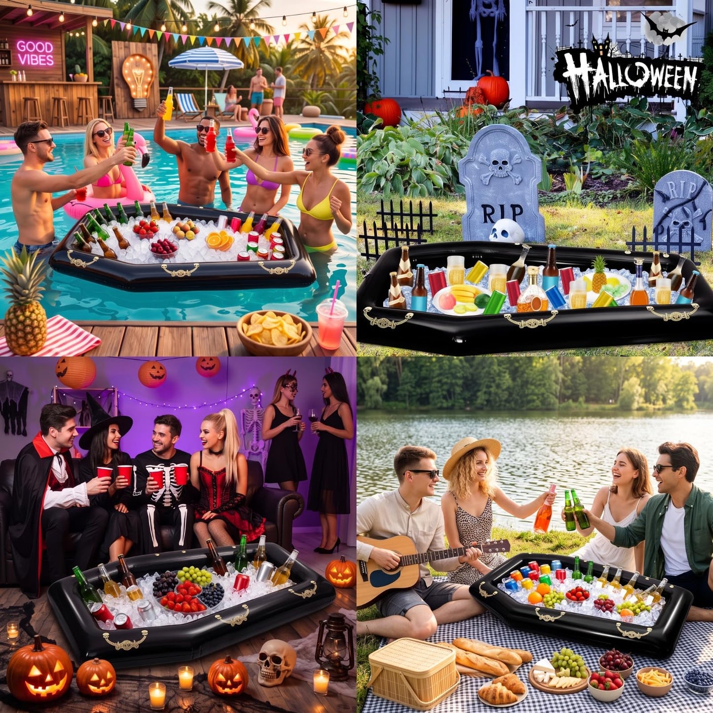 Aoriher 52 Inch Inflatable Coffin Cooler Fake Coffin Floatie Drink Ice Chest Buffet Bucket Beverage