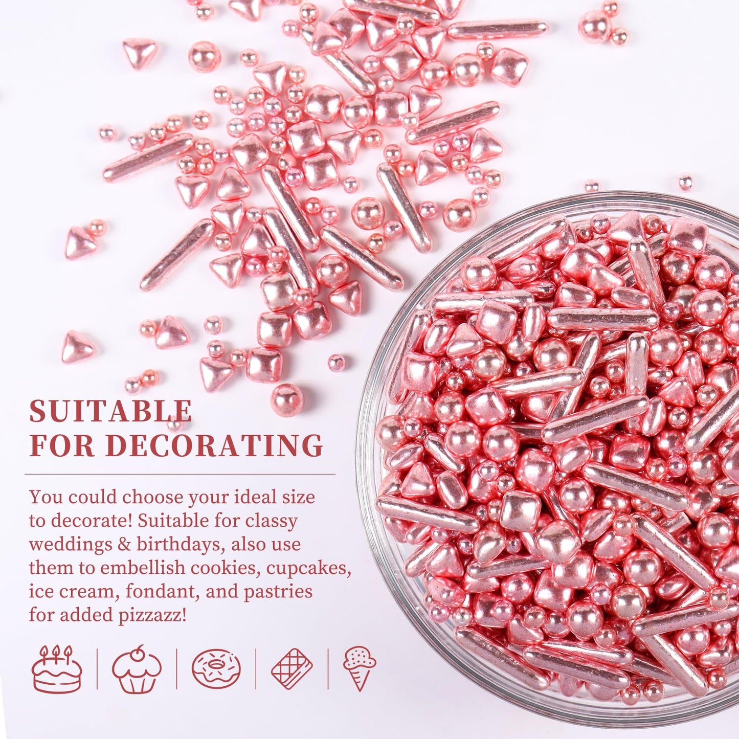 Rose Gold Sprinkles for Cupcakes, Rose Gold Pearl Sprinkles, Candy Pearls for Cake Decoration, Cupcakes, Ice Cream Topping, Macaron, and Cookies.120g(4.23oz)