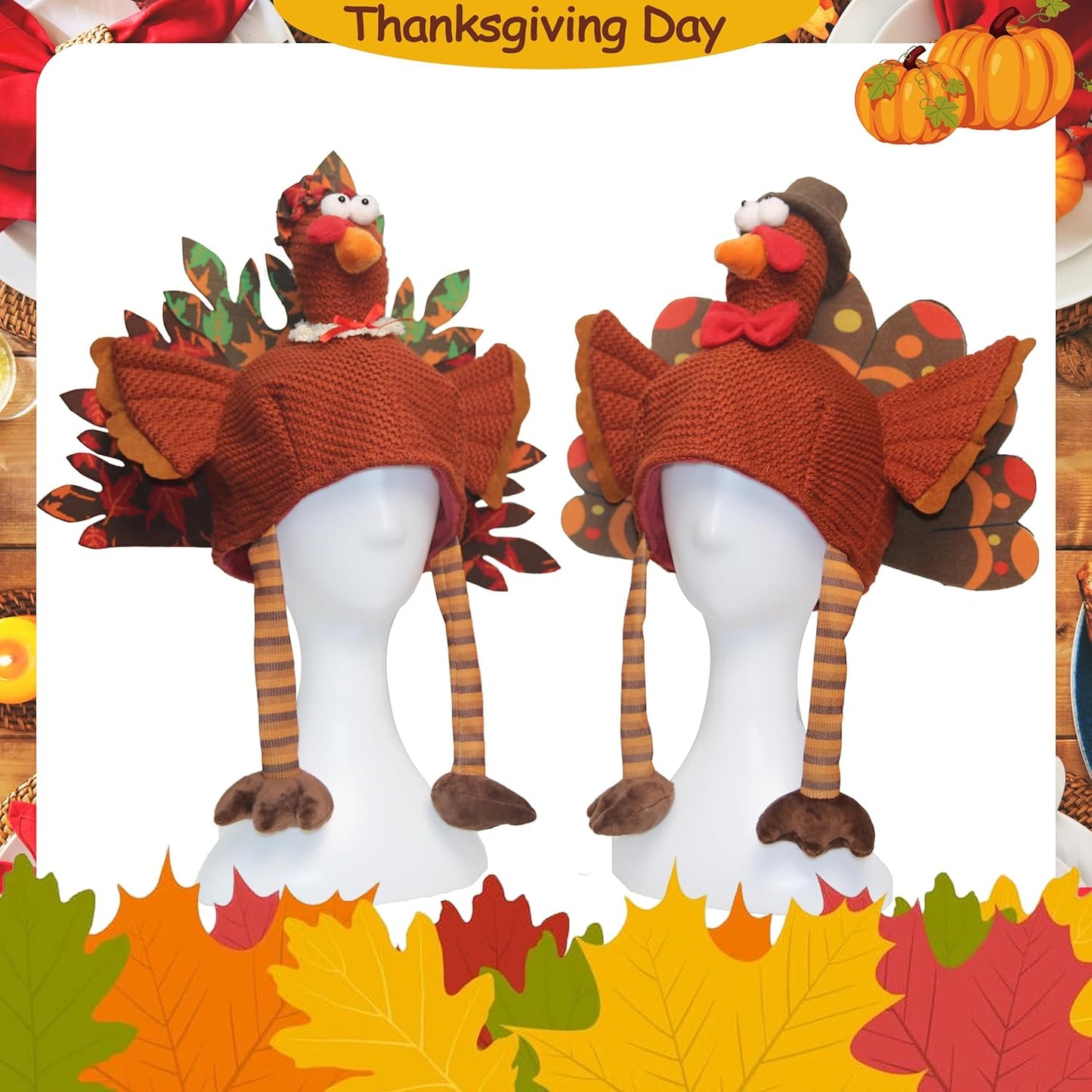 Ogrmar Set of 2 Adorable Plush Turkey Hat, Funny Turkey Headwear for Thanksgiving Night Event Dress-up Party Fall Harvest