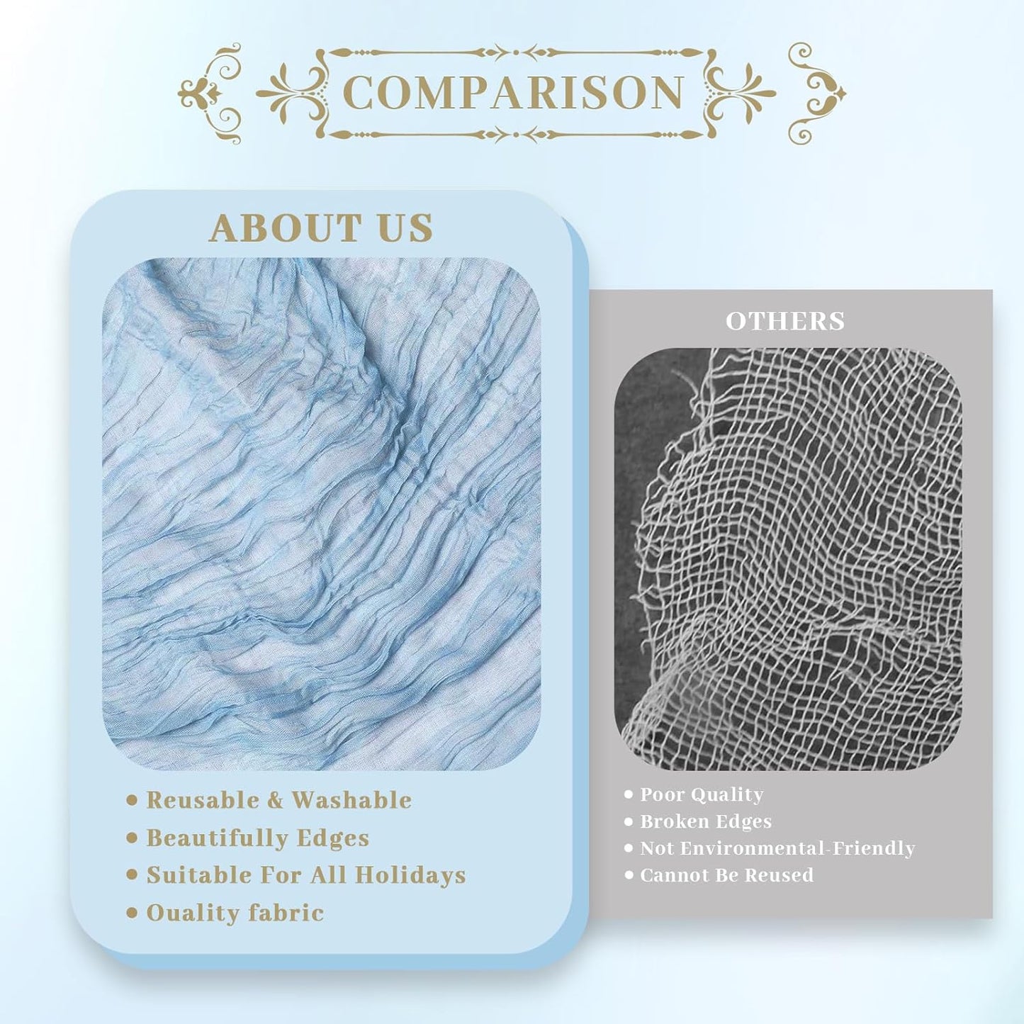 Le courant 6pcs 10Ft Cheesecloth Table Runner, Rustic Boho Gauze Cheese Cloth Runner Table Runner for Weddings Bridal Baby Shower Birthday Holiday Parties Home Decor, Baby Blue