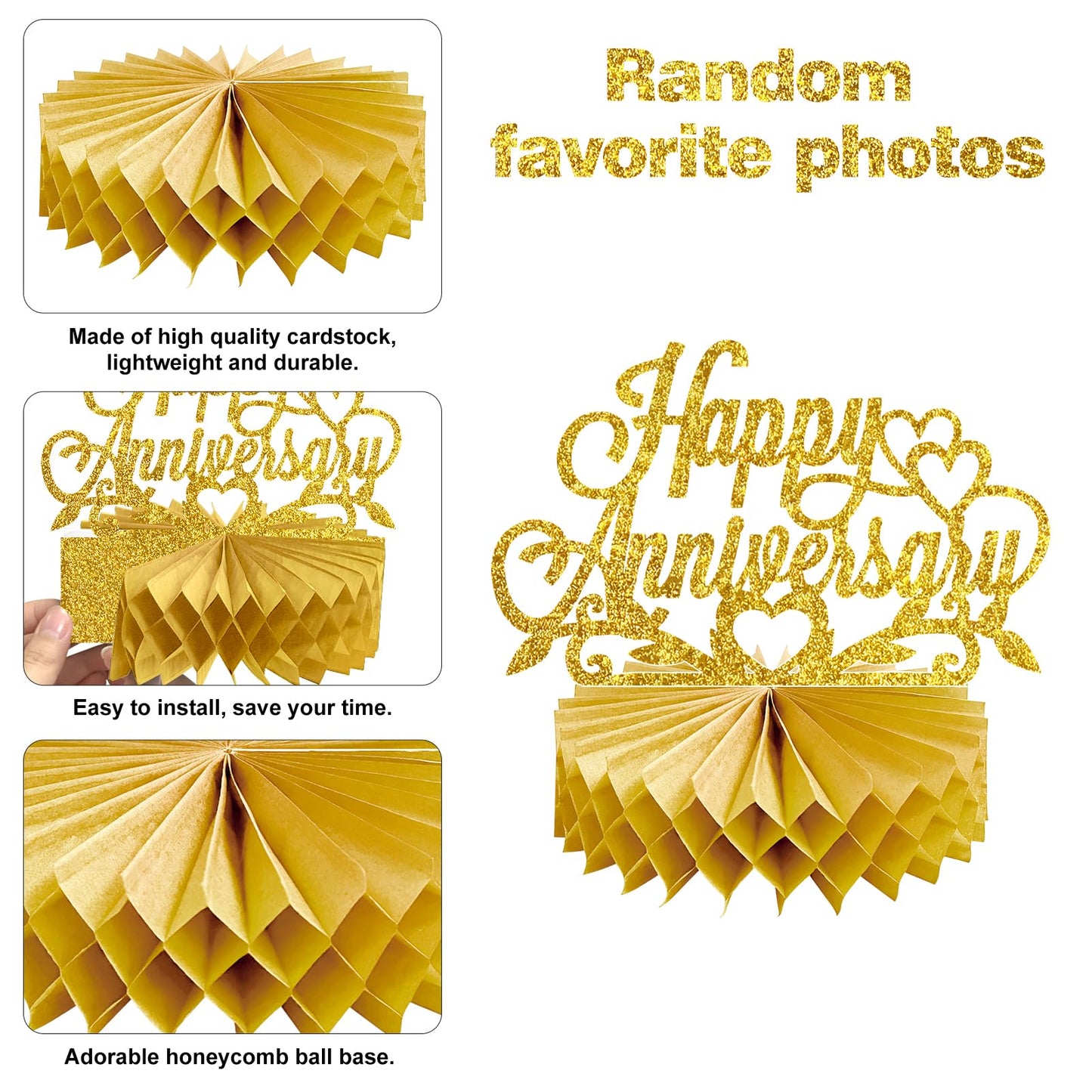 Eucutur Gold Happy Wedding Anniversary Decorations Photo Table Centerpiece