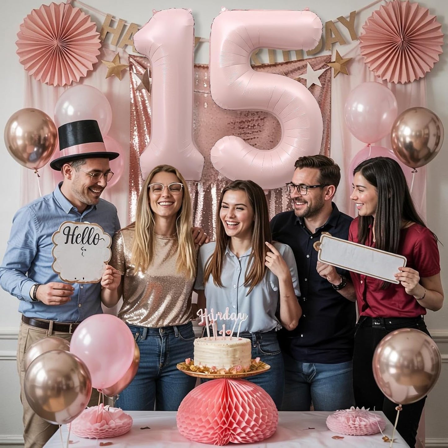 Light Pink Sweet 15th Birthday Balloon for Girls, 40 Inch Self Inflating Mylar Number 15 Balloons, Big Blush Pastel Pink Foil 1 & 5 Helium Balloon 15 for Coquette 15th Birthday Party Decorations