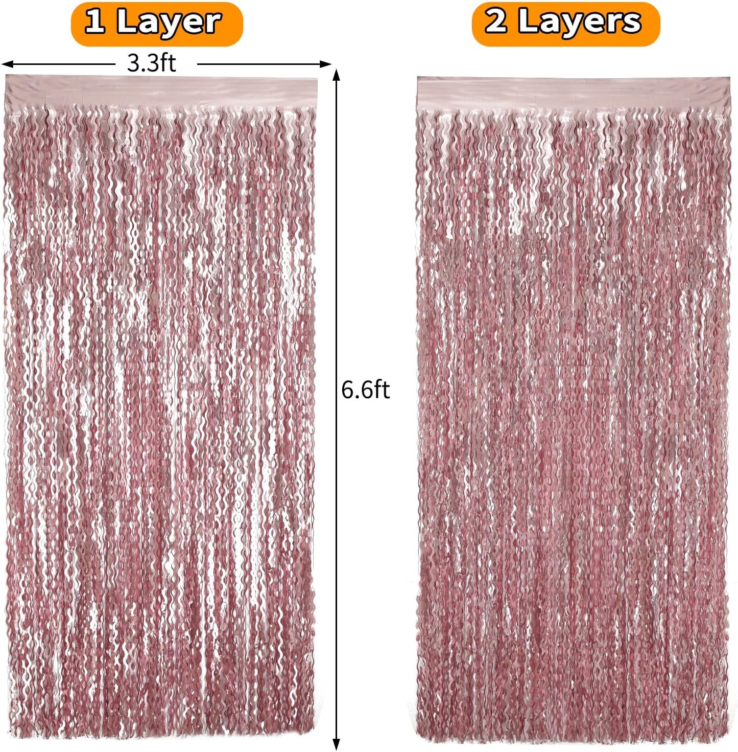 4 Pack 3.3x6.6ft Pink Tinsel Curtain Party Backdrop - Wavy Foil Fringe Curtain Party Streamers for Girl Princess Bachelorette Disco Party Decorations