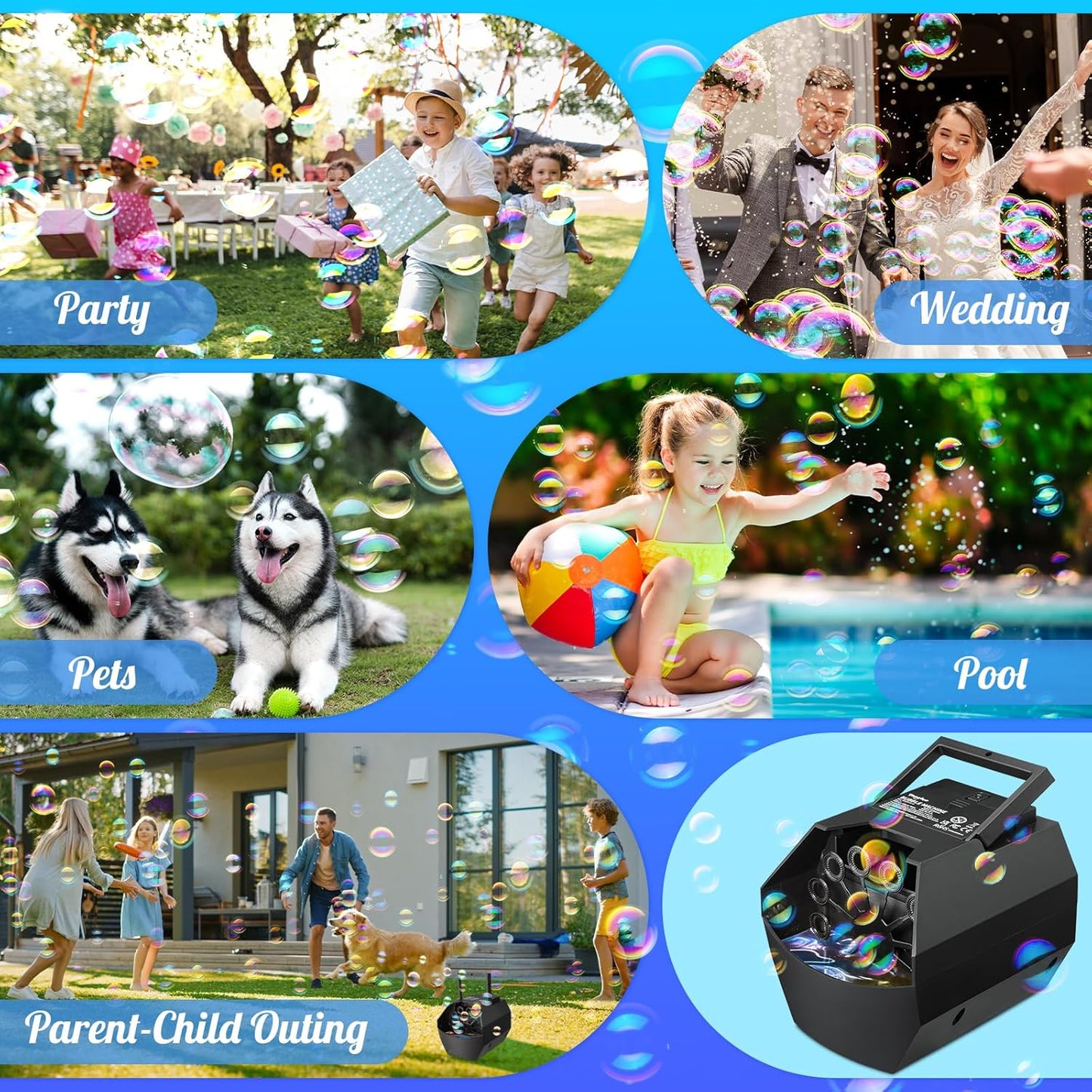 Theefun Bubble Machine: 500ML Automatic Bubble Blower Max 15000 Bubbles per Min for Kids and Toddlers, Battery or USB Operated Portable Bubble Maker for Parties Weddings Birthday Black