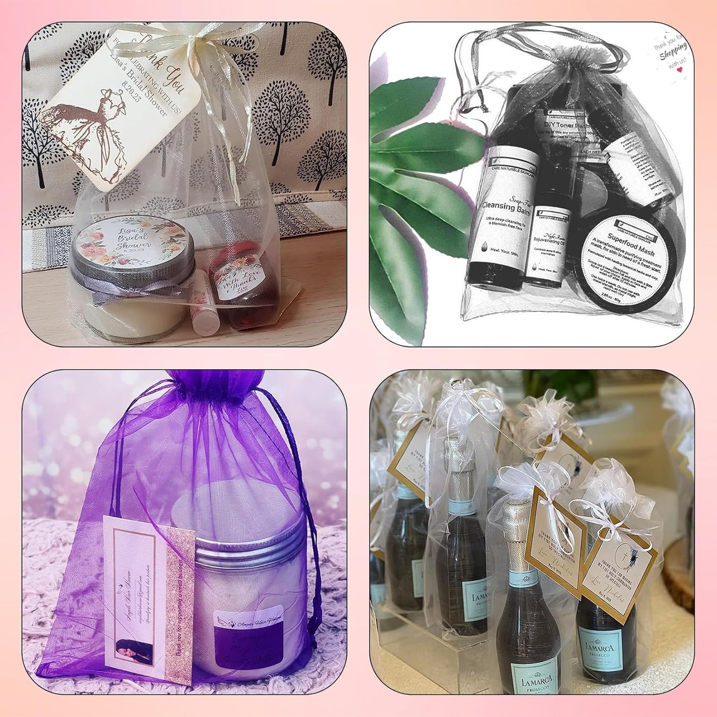 ANZNKU 50 Pack White Organza Bags 6x9 inch(17x23cm), Organza Gift Bags Mesh Drawstring Bag, Premium Sheer Mesh Bag for Gifts Wedding Party Christmas Favor