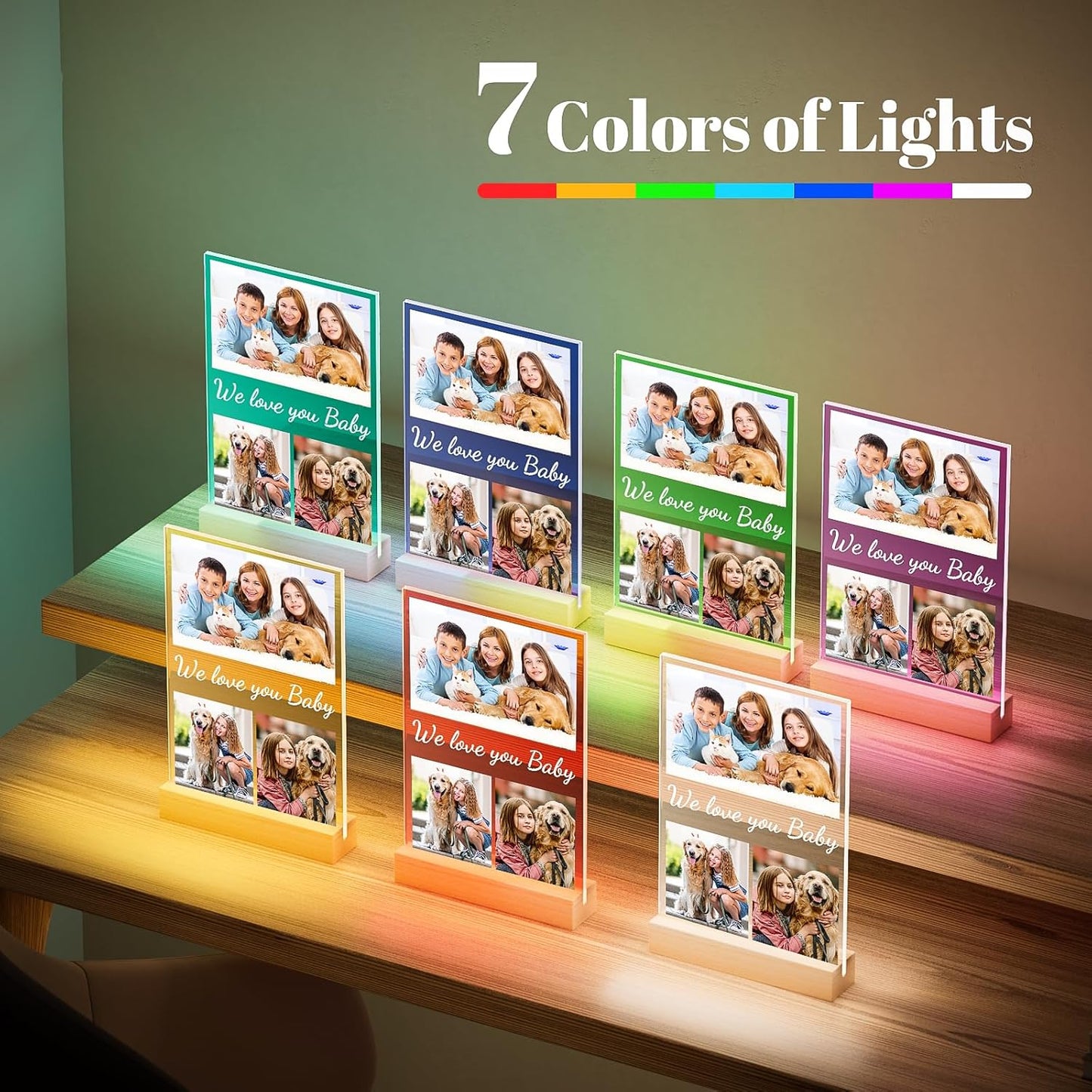 Custom Collage Picture Frames with Photos, Personalized Photo Frame with Night Light, Customized Birthday Photo Gifts for Baby Kids Girls Boys Pet Friends Family