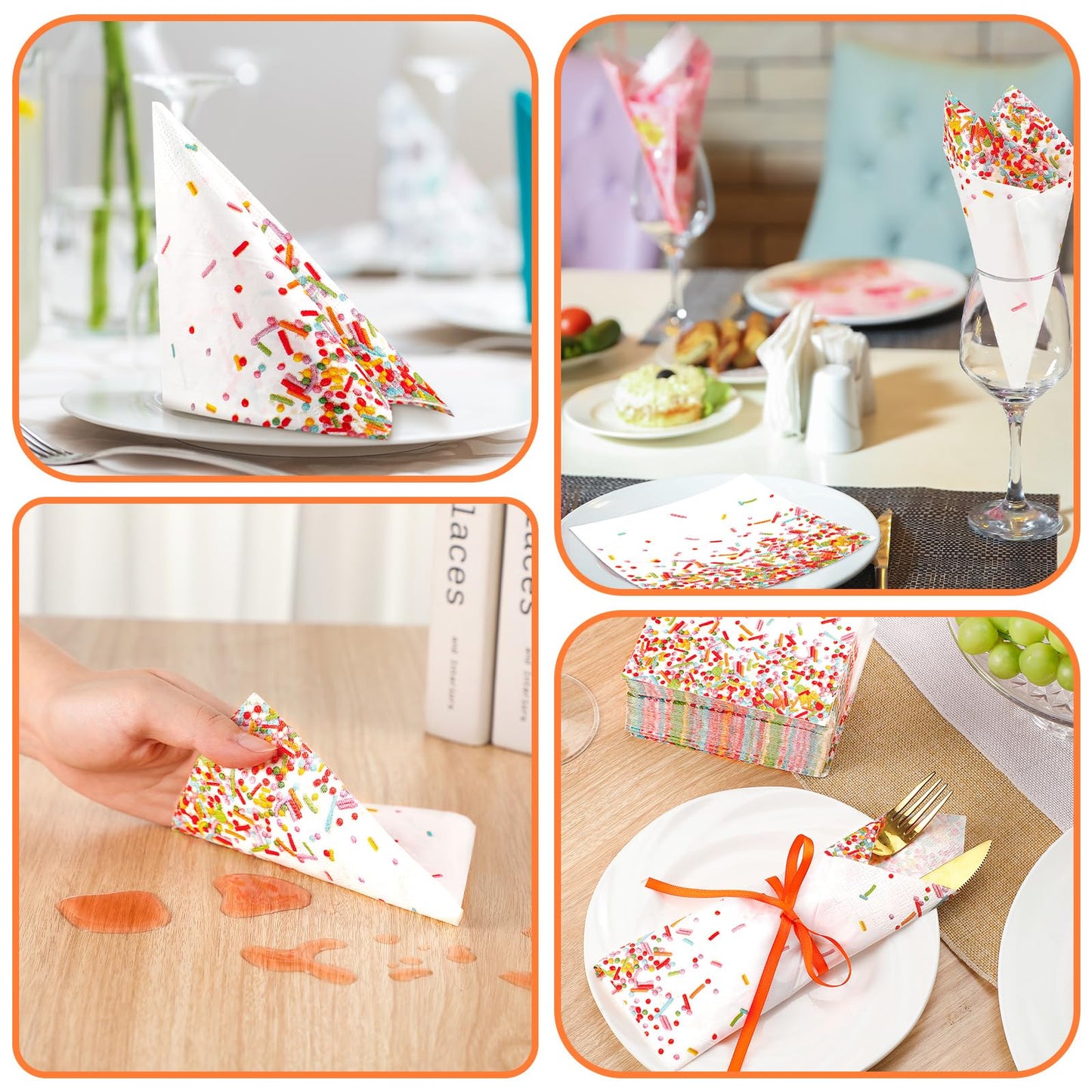 Weekgrat 100 Pcs Sprinkles Donut Napkins Birthday Party,White,Confetti