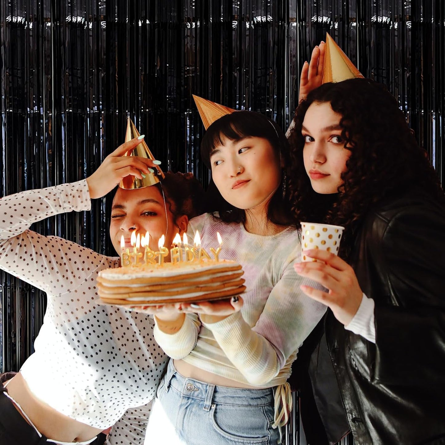 Black Party Streamers Foil Fringe Backdrop Curtains Tinsel Streamers Birthday Party Decorations Fringe Backdrop for Birthday Party Graduation Bridal Shower