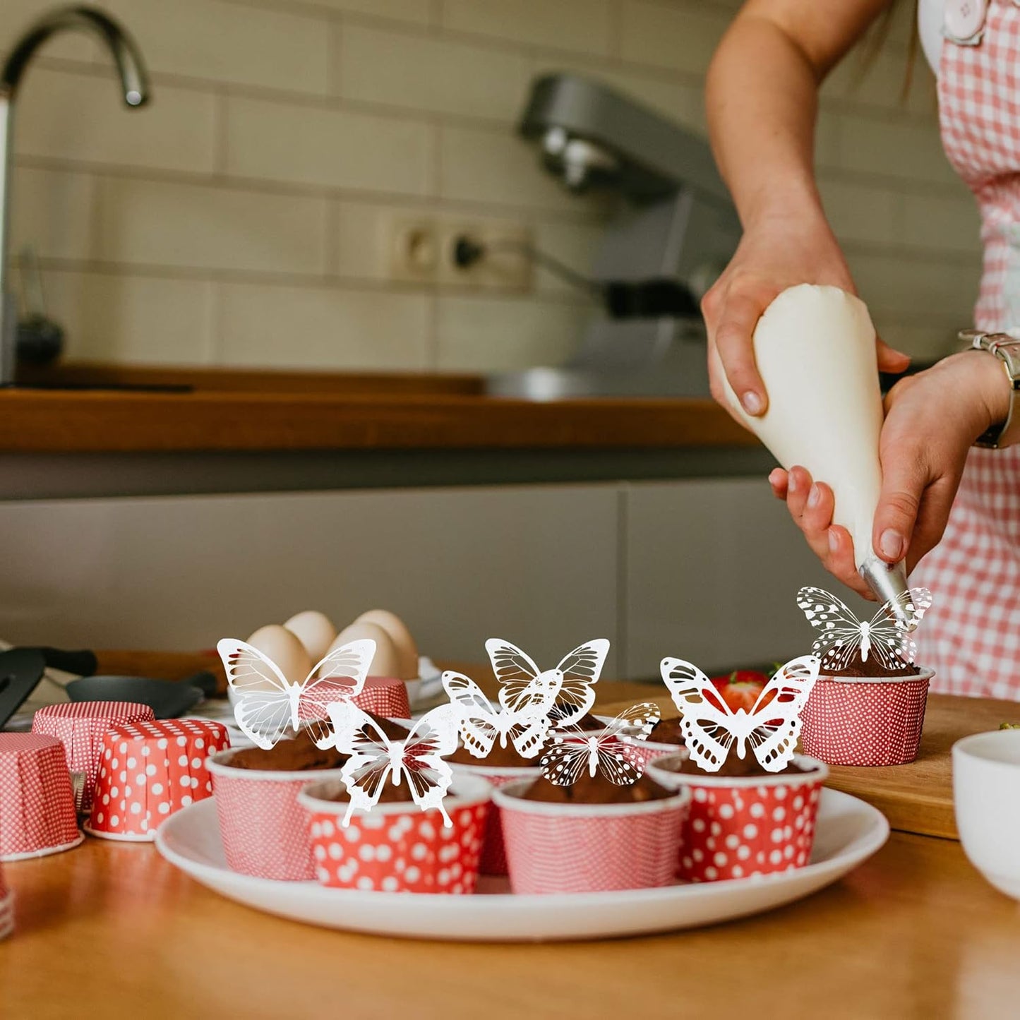 Gyufise 36Pcs Butterfly Cupcake Toppers - Lively PVC Art 3D Cake Decorations for Baby Shower, Wedding Anniversary, Kids Birthday Party Supplies - White Transparent Color