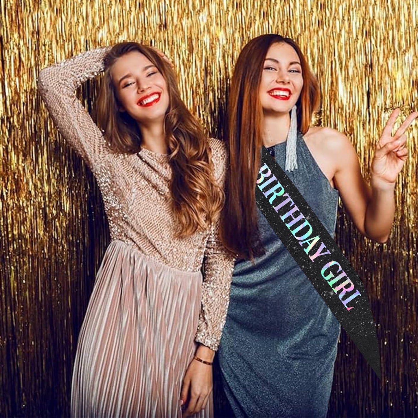 Black Glitter Birthday Girl Sash for Women Happy Birthday Party Favors