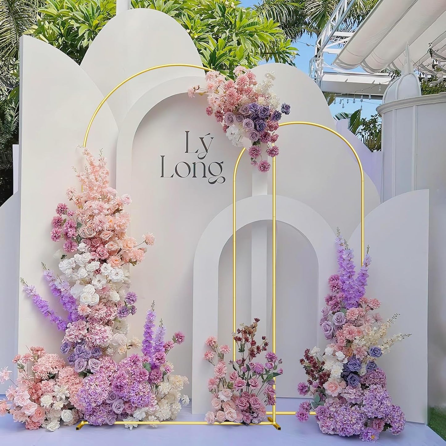 Wedding Arch Backdrop Stand Set of 2 Aluminum Gold Arched Frame (7.2FT, 6.6FT) for Birthday Party Bridal Baby Shower Ceremony Decoration