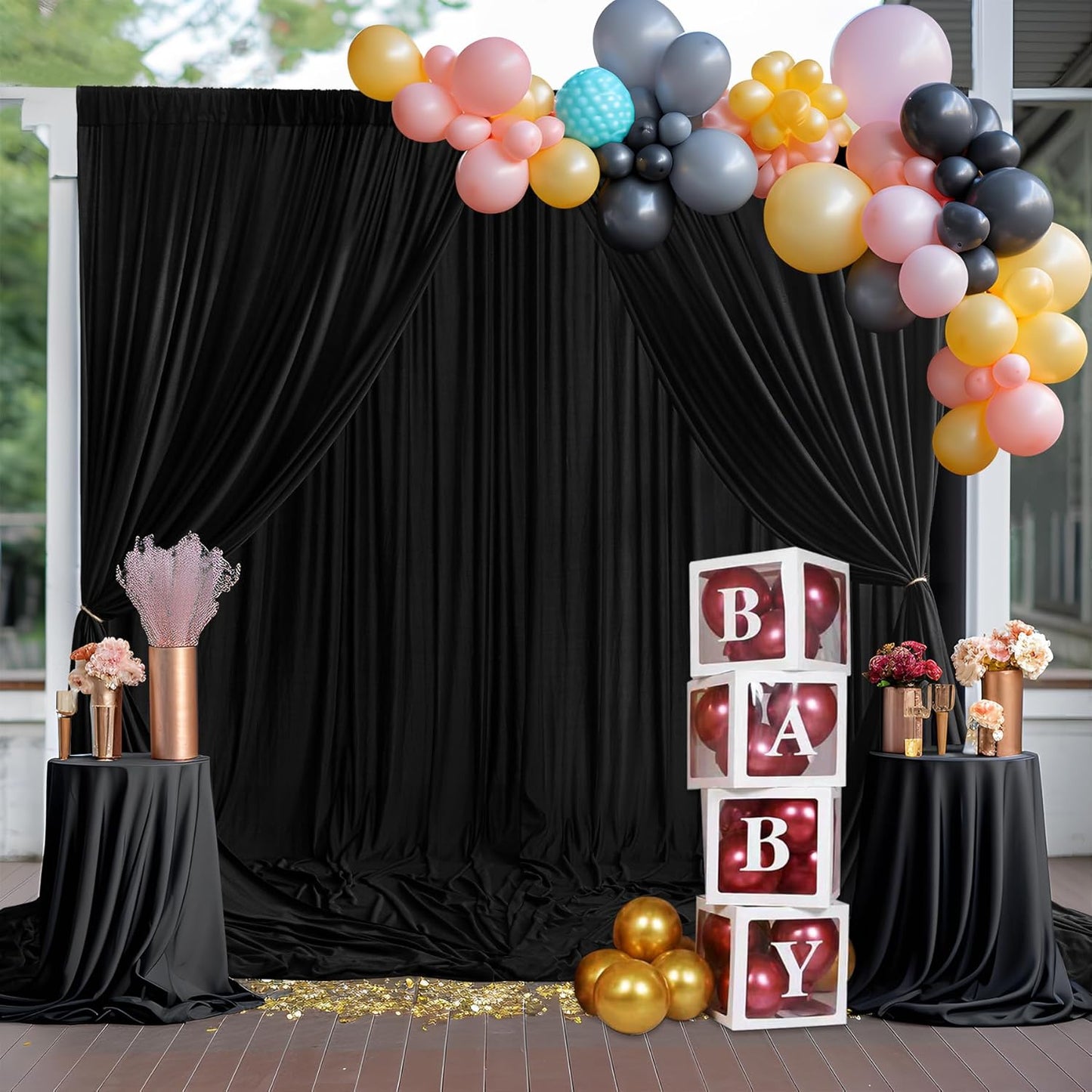 10ftΓ9ft Black Backdrop Curtain, Wrinkle Free Thick Polyester Drapes for Backdrop, 2 Panels 5ft x 9ft Photo Backdrop Curtains for Parties Birthday Wedding Graduation Photography Background Cloth