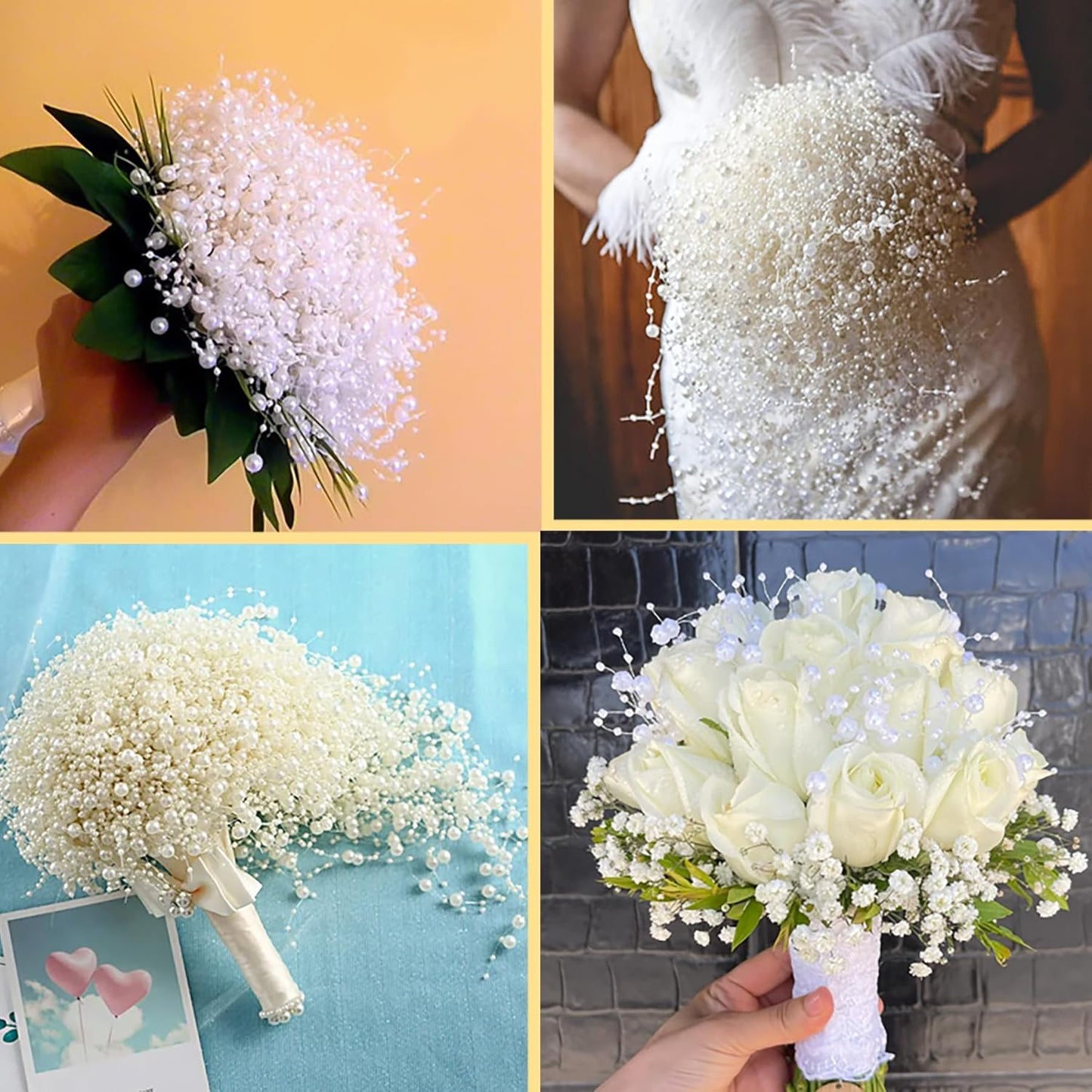 50 PCS Artificial Floating Beads for Centerpieces Vases, White 8+3mm String Beads for Wedding Party Faux Pearl String for Decorating, String Pearls for Crafts Vase Filler