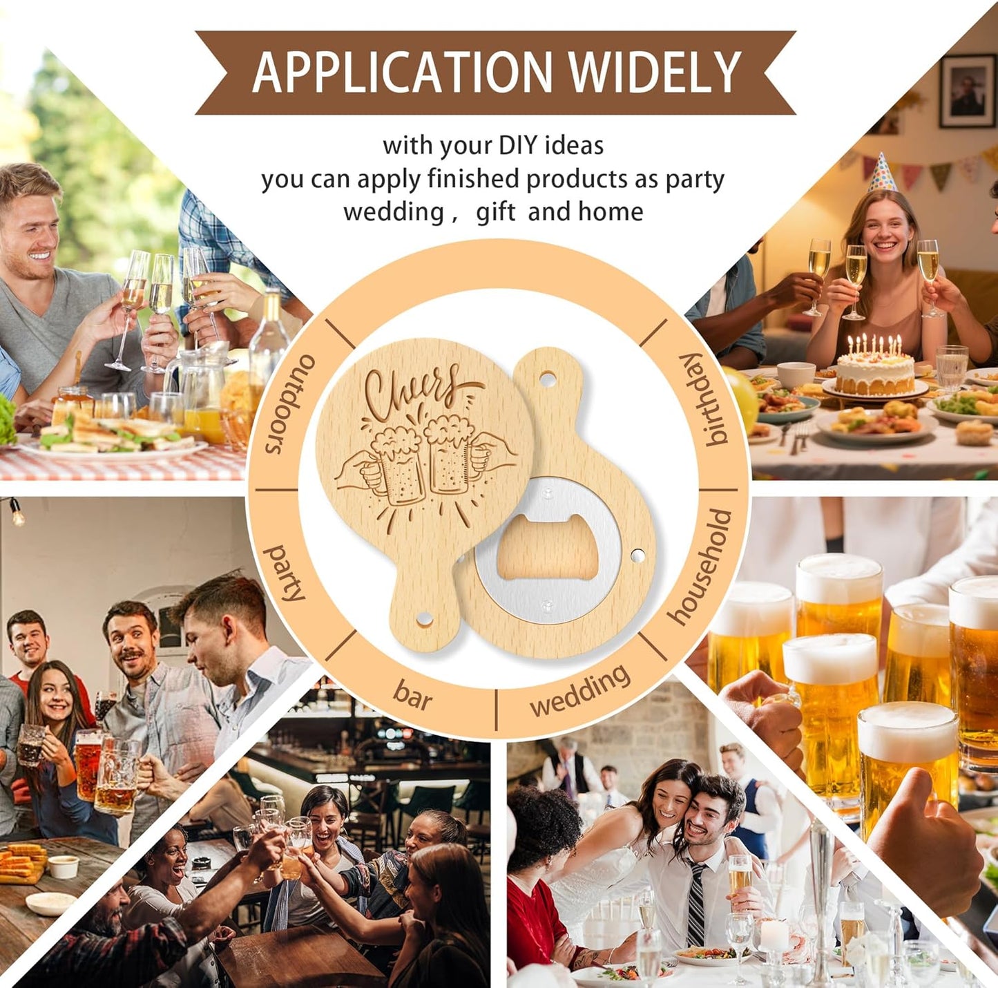 8 Custom Magnetic Bottle Opener Refrigerator, Personalized Engraved Wood Beer Openers, Wooden Round Fridge Magnet for Beer Lover Wedding Guest Bars Parties Men Gift Father's Day (Round With Handle)