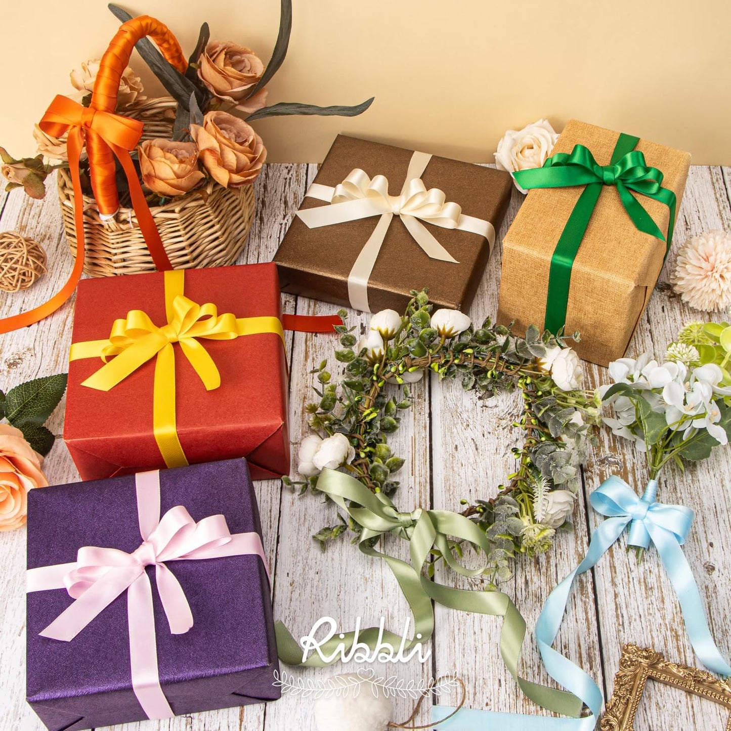 Ribbli Emerald Green Satin Ribbon 5/8 inch x Continuous 25 Yards,Double Faced Satin Use for Craft, Gift Wrapping, Christmas Ornaments, Hair Bows, Bouquet Bows