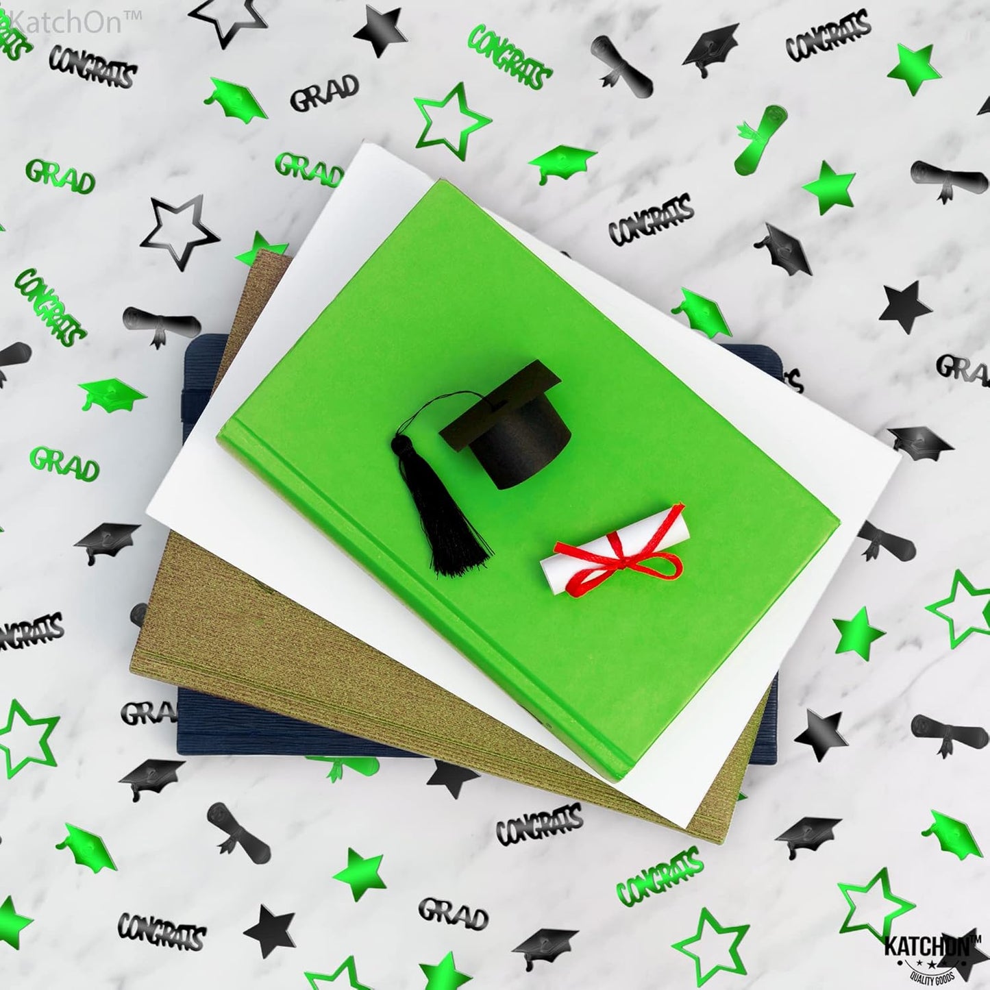 KatchOn, Shiny 2025 Congrats Grad Confetti - Pack of 1000 | Green and Black Graduation Confetti Class of 2025 Decorations | Graduation Decorations 2025