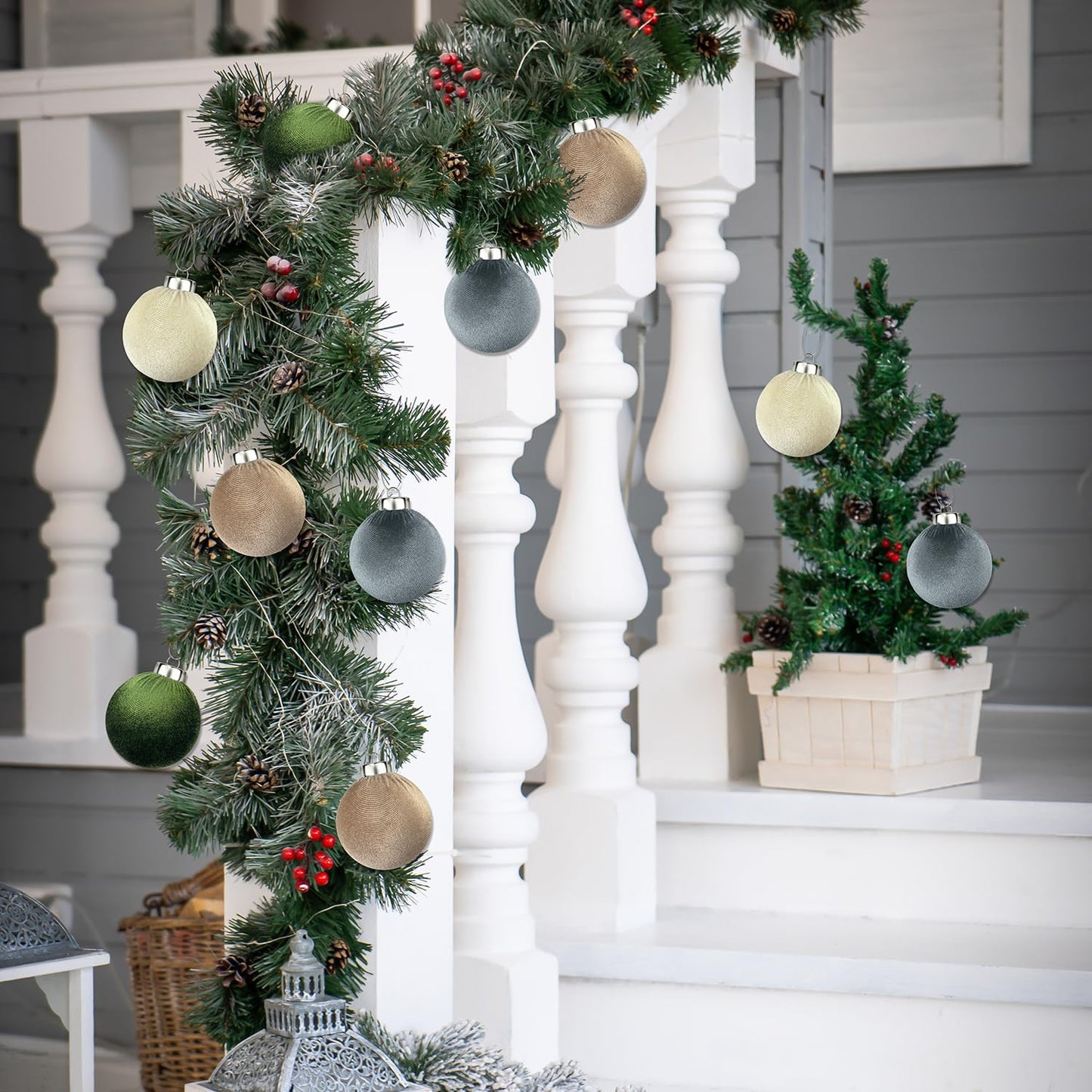 Velvet Ball Ornaments for Christmas Tree 15 PCS, Large Neutral Flocked Christmas Bulb Ornaments Set - Earth Tone Decorative Hanging Baubles, Shatterproof Xmas Decor for Holiday (Multicolor, 3.15 Inch)