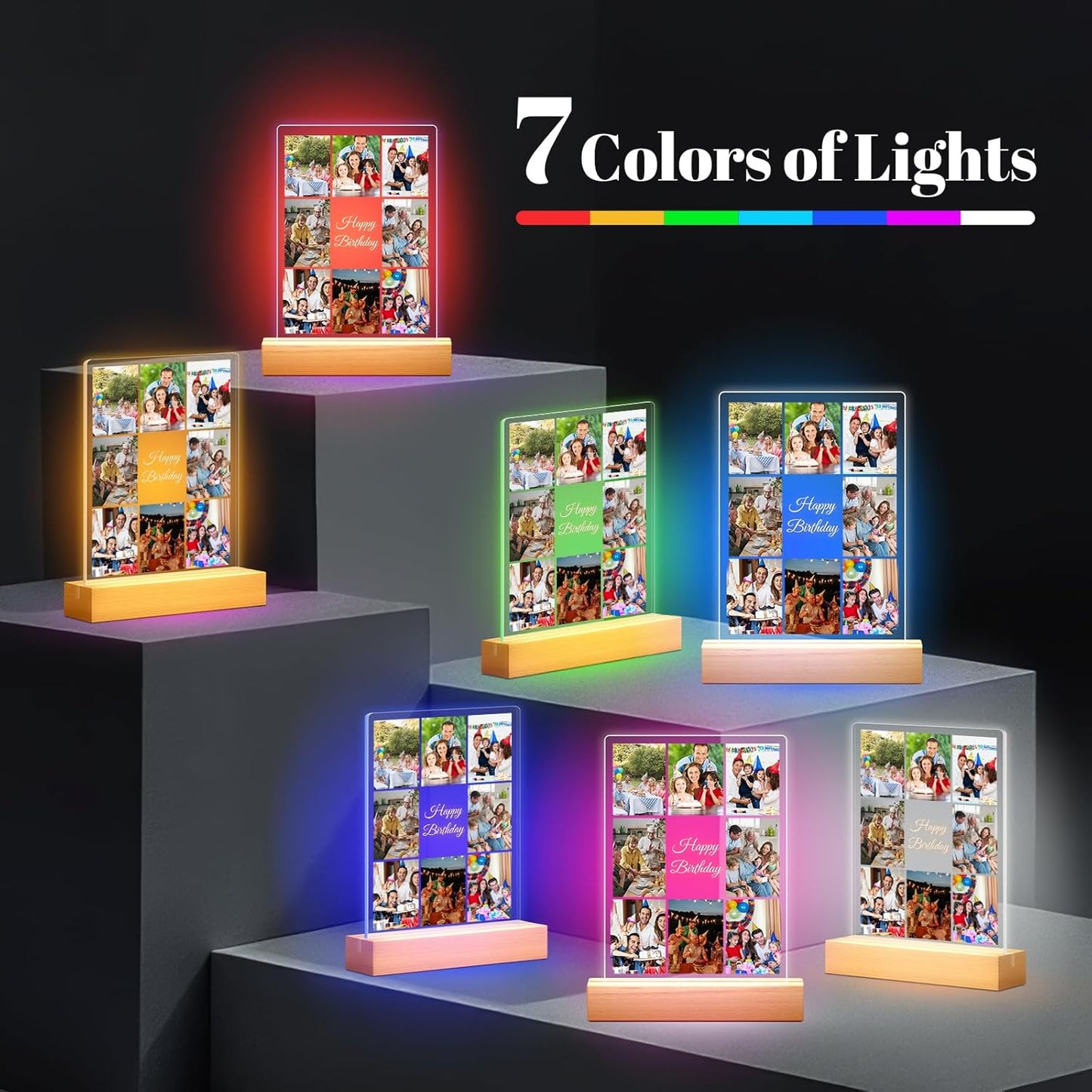 Custom Picture Frames with Photo, Personalized Collage Photo Frame with Night Light, Customized Picture Frame, Personalized Birthday Gifts for Women, Men, Him, Her, Mom, Dad, Family