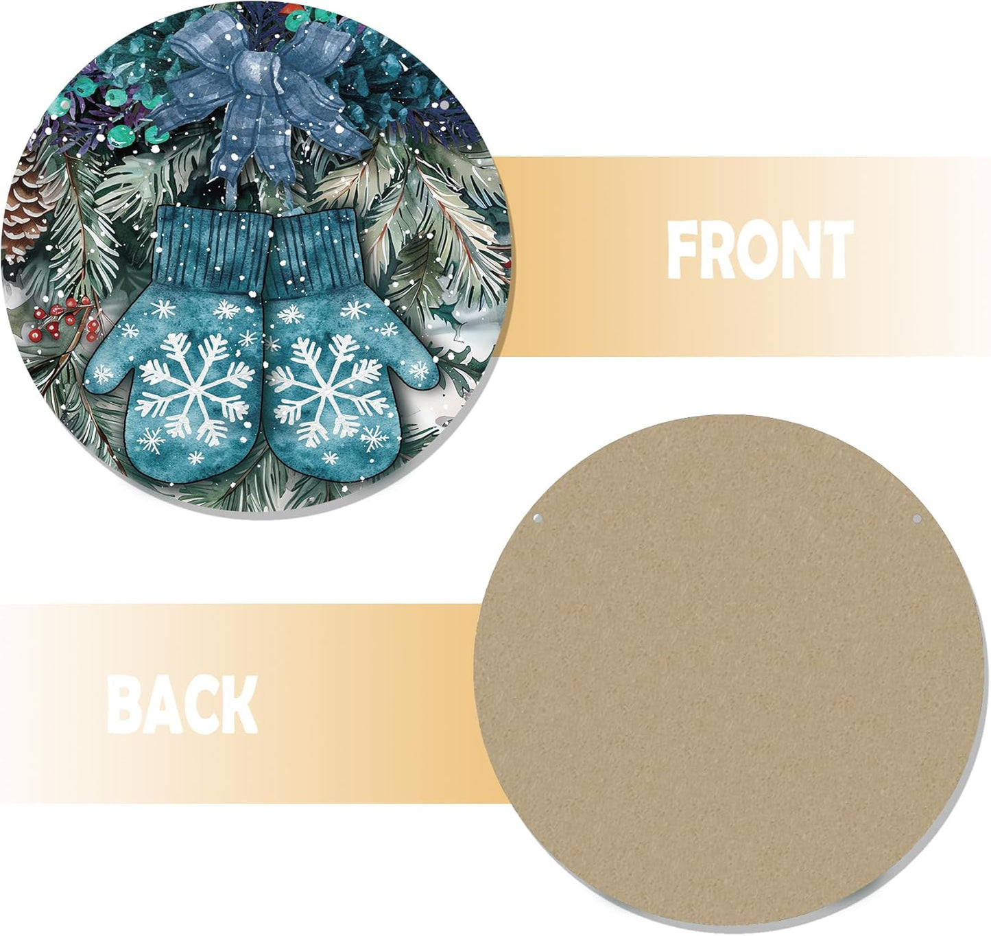 Navy Blue Winter Christmas Wooden Sign, Winter Snowflake Gloves Blue Plaid Bow Decoration Hanging Sign Wall Decor, Farmhouse Seasonal Holidays Wooden Signs for Home Door Decor 12 x 12 Inch