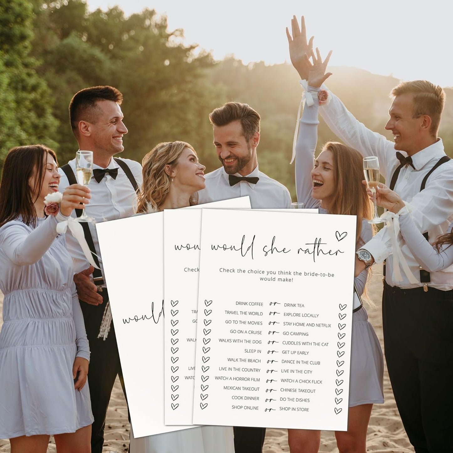 Bridal Shower Games, Would She Rather, 25Pcs Minimalist White Double-Sided Bridal Game Cards, Wedding Shower Games for Guests, Engagement Bachelorette Party Supplies - A15