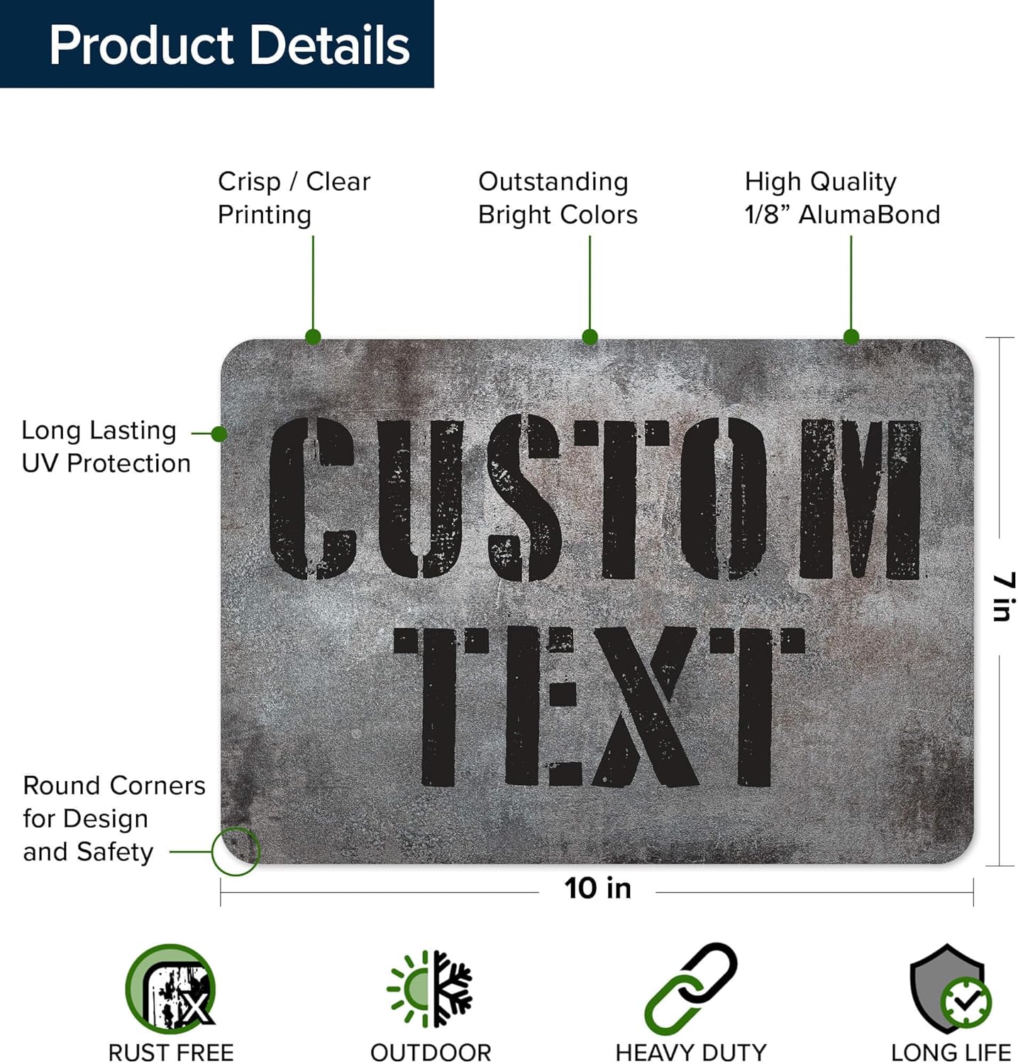 Custom Sign, Custom Street Sign, 11 Font Colors, 13 Font Styles, 4 Hole Options, 22 Sizes, 7x10 Inches, Rust Free DiBound, Fade Resistant, Made in USA by My Sign Center (Grunge Metal)