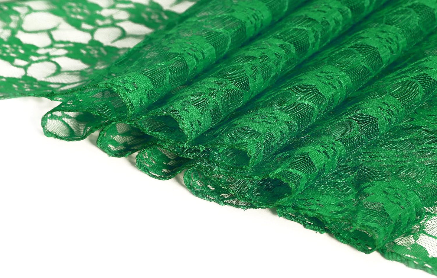 MDS Pack of 10 Wedding 12 x 108 inches Lace Table Runner for Wedding, Decorations for Birthday Parties, Banquets, Graduations, Engagements, and Runners fit Rectangle, Round Table- Hunter Green