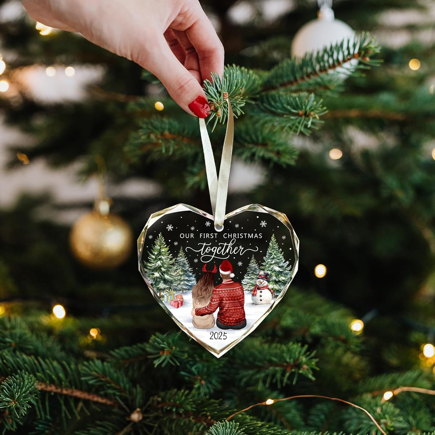 First Christmas Together Ornament 2025, Our Christmas Ornaments 2025 Gifts,Glass 1st Christmas Ornaments with Gift Box,First Christmas Together Gifts for Couple