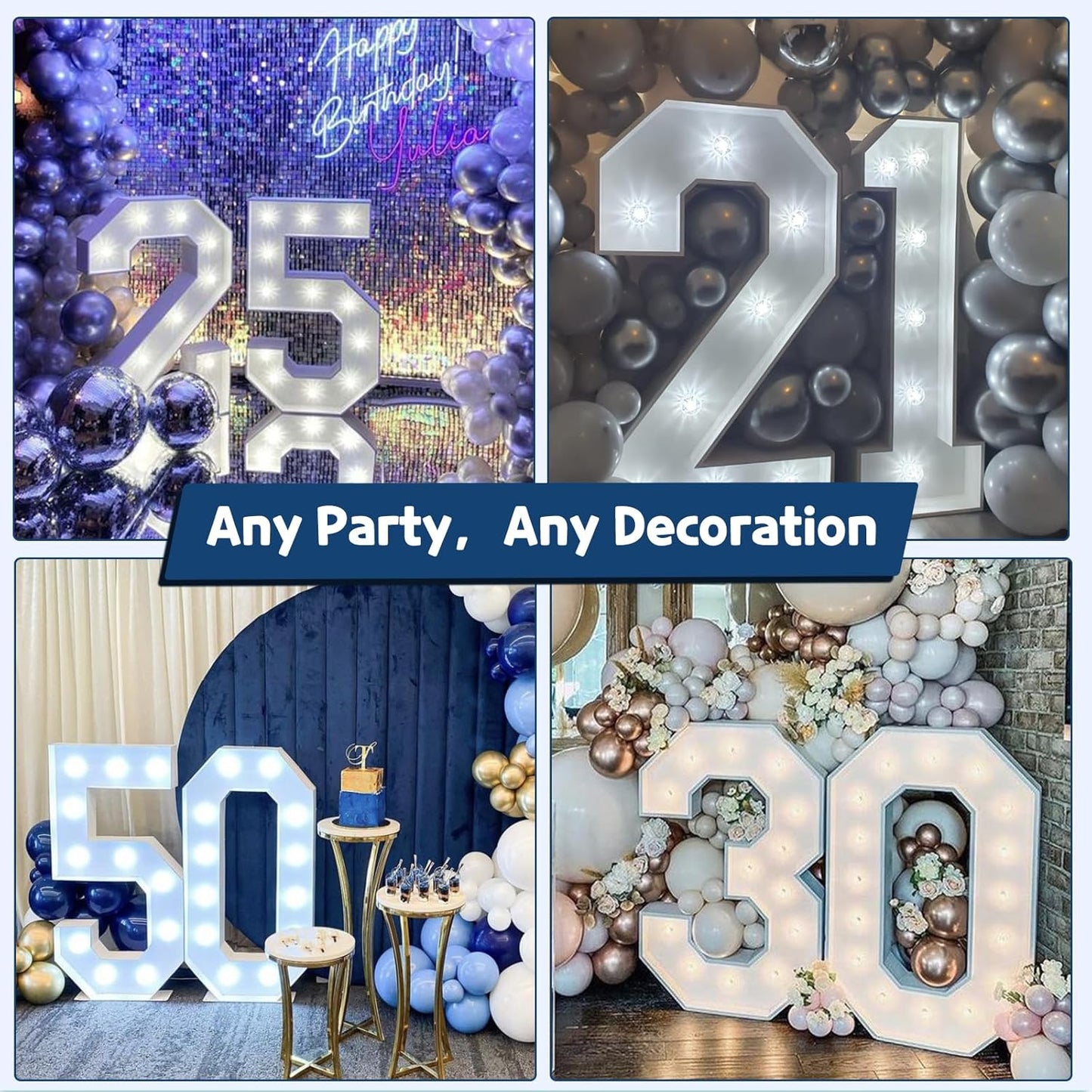 Marquee Numbers 4 Feet Tall Big Light Up Numbers 3rd 13th 30th Happy Birthday Decorations Girl Boy White Anniversary Party Decor Large Cardboard Prop Backdrop Sign 3