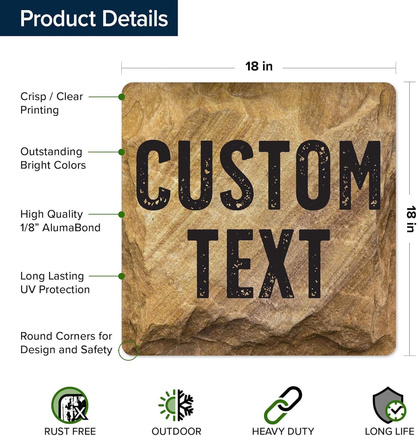 Custom Sign, Custom Street Sign, 11 Font Colors, 13 Font Styles, 4 Hole Options, 22 Sizes, 18x18 Inches, Rust Free DiBound, Fade Resistant, Made in USA by My Sign Center (Stone)