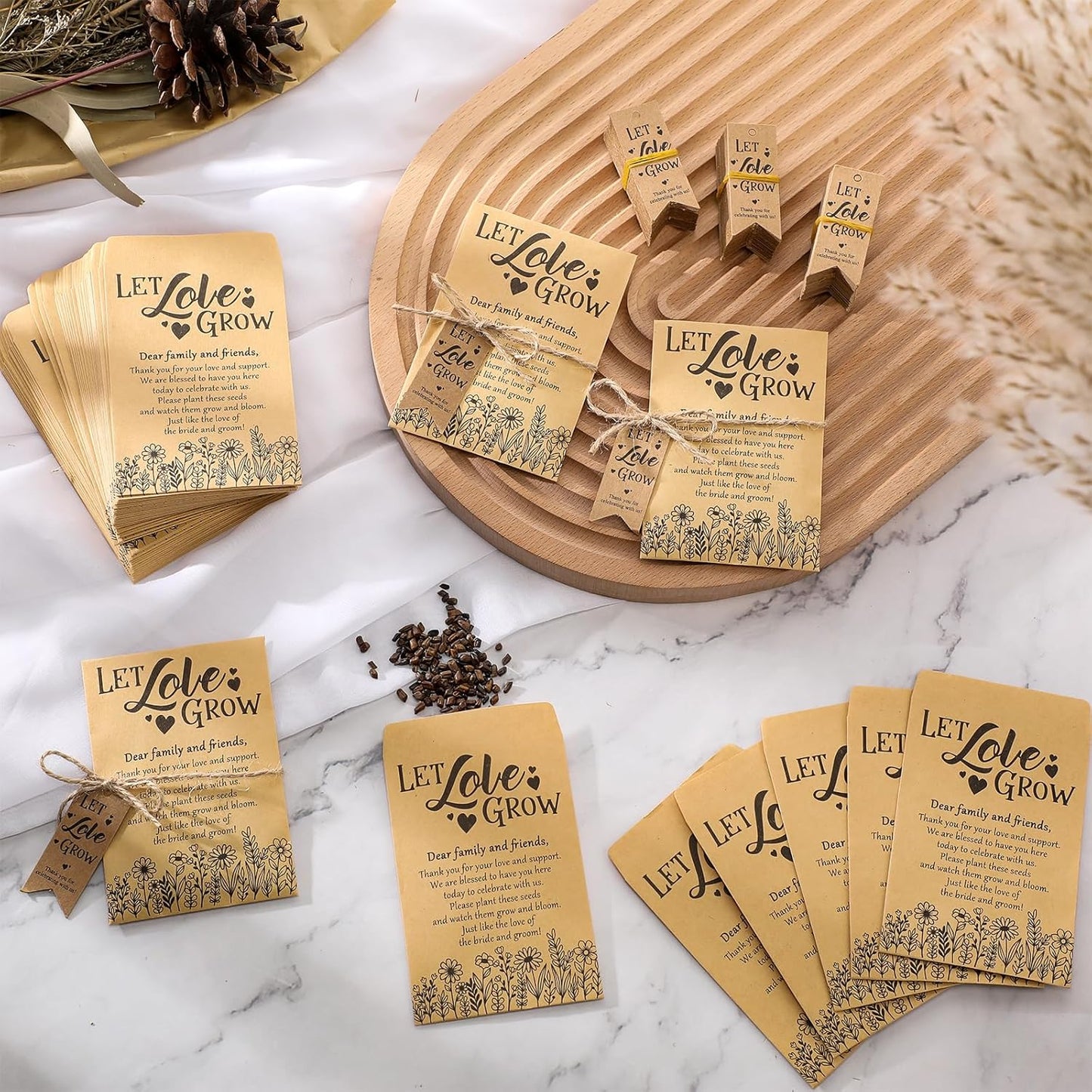 50 Sets Let Love Grow Wedding Favors for Guests Wedding Thank You Gifts Bulk Include Flower Seed Packets Tags and Hemp Ropes Craft Envelops for Bridal Shower Engagement Party Favors