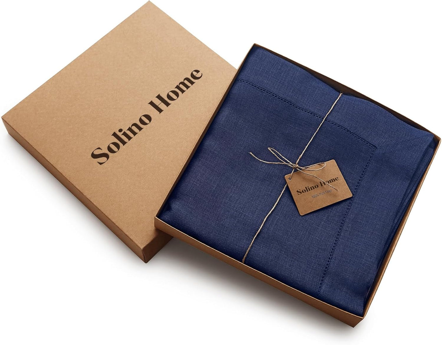 Solino Home Linen Tablecloth 60 x 108 Inch - Classic Hemstitch 100% Pure Linen Navy Blue Table Cloth for Rectangle Tables - Machine Washable Tablecloth for Fall, Thanksgiving, Christmas, Holiday