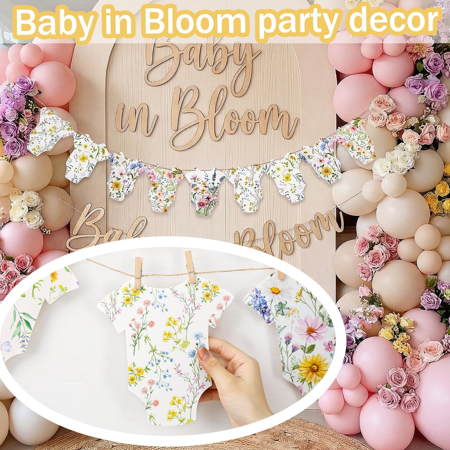 Frienda Baby in Bloom Paper Banner Wildflower Dress Bodysuit Garland Outfit Set with Clips Hemp