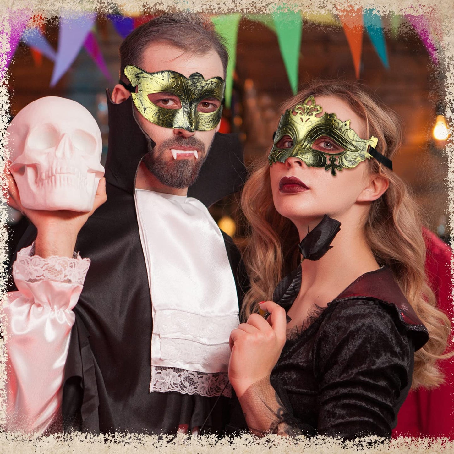 Yunsailing Masquerade Masks with Straps for Women Men,Gold