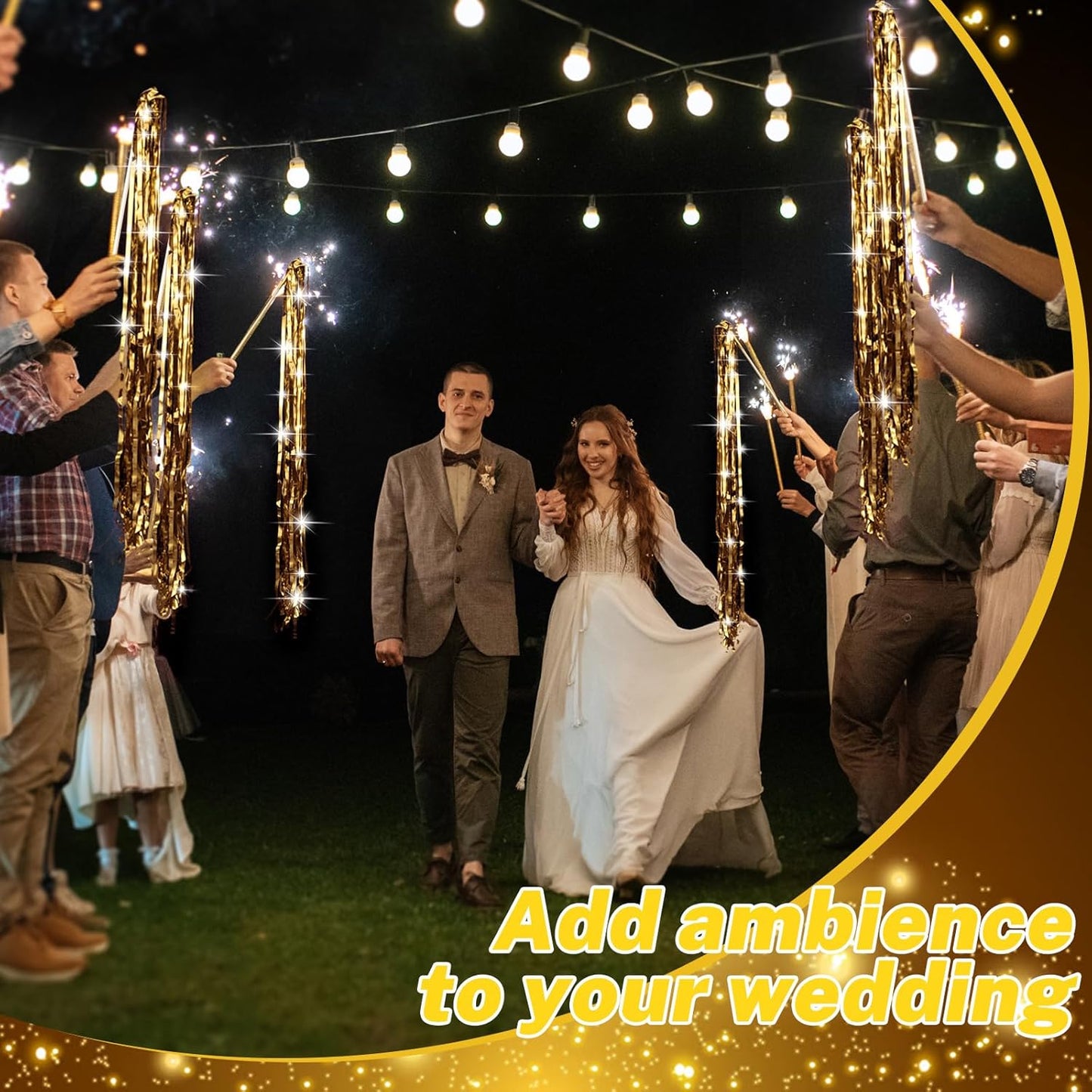 50 Pcs Wedding Fairy Wands with Bells Foil Tinsel Ribbon Stick Wands Tinsel Party Streamers with Bell Glittery Bridal Wedding Send Off Ideas Holiday Celebration (Champagne Gold)