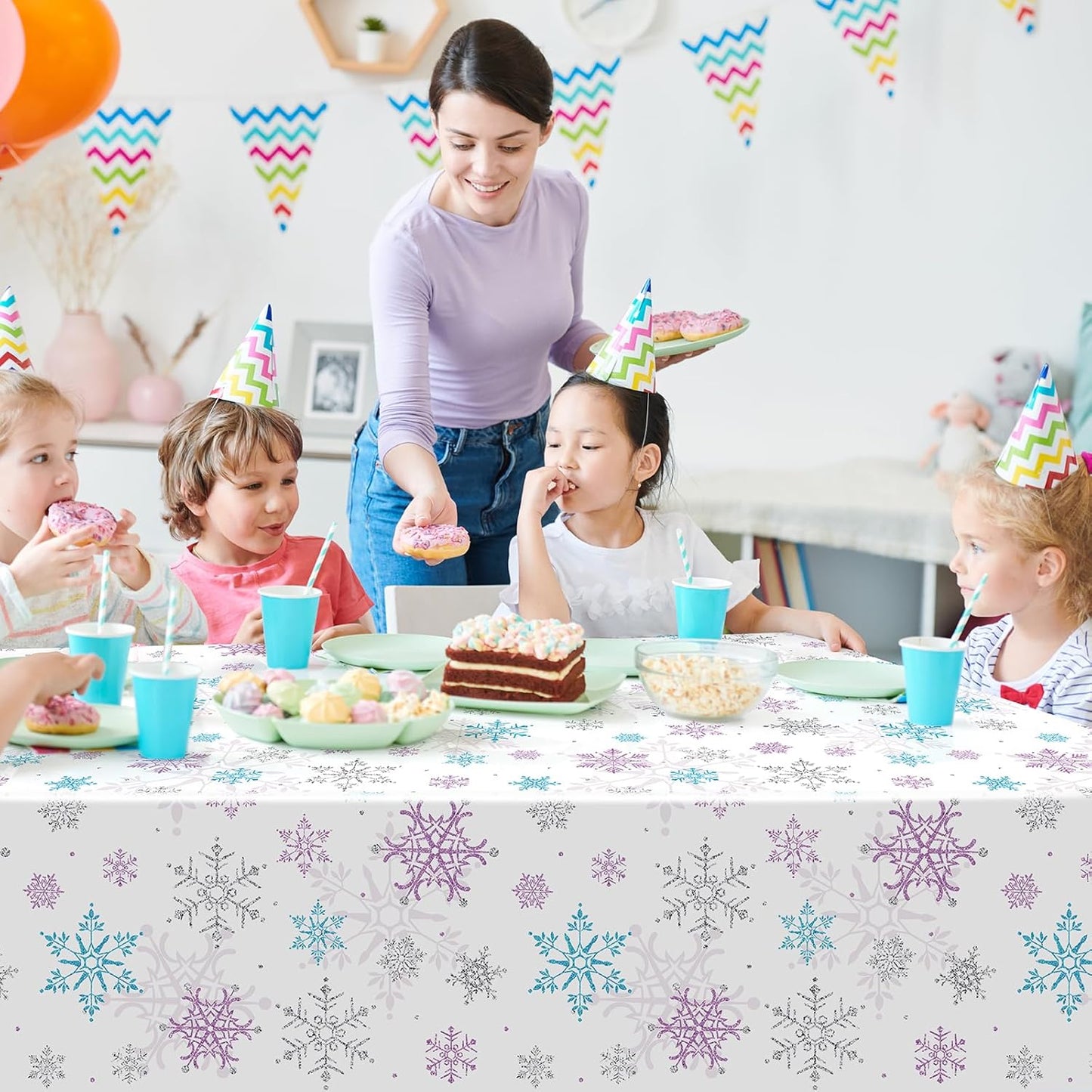 3 Pieces Christmas Snowflake Party Tablecloth Decorations,Plastic Purple and Blue Winter Wonderland Table Cover for Winter Christmas Birthday Holiday Party Decorations and Supplies,54x108 inch