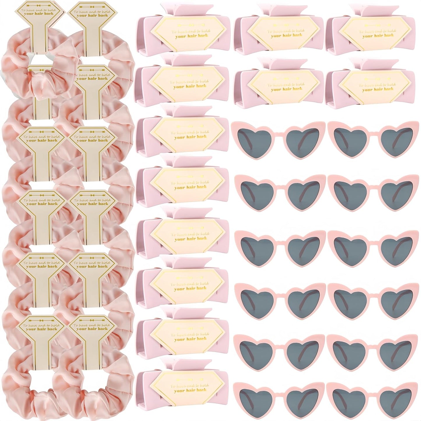 36pcs Bridesmaid Scrunchies Proposal Gifts Bachelorette Hair Claws Clips Girls heart sunglasses for Wedding Party Favors (pink)