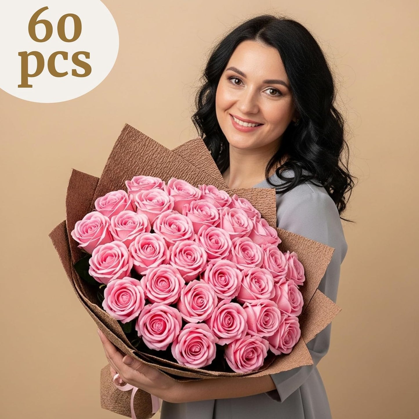 Auihiay 60PCS Pink Roses, Artificial Roses, Velvet Silk Fake Roses, Realistic Pink Artificial Flowers for Wedding Centerpieces, Bridal Bouquets, Home Decor, Anniversary, Valentine's Day Decorations