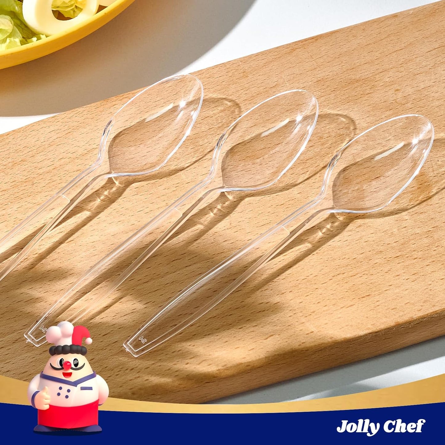 JOLLY CHEF 300 Count Clear Plastic Teaspoons Heavy Duty, 6.54" Heat Resistant Solid and Durable Plastic Teaspoons Disposable, Disposable Bulk Cutlery Suitable for Parties Supply Events Everyday Use