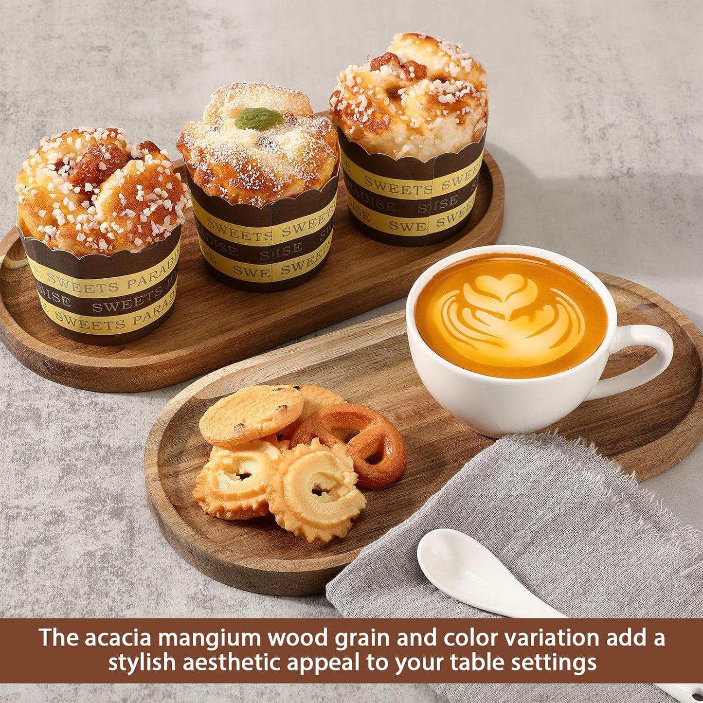 Wenqik 18 Pieces Acacia Wood Tray Set 10 x 5 Inch Acacia Oval Wood Tray Platters Plates Set for Fruit Cheese Dessert Appetizer Vegetable Charcuterie BBQ Party Weddings Supply