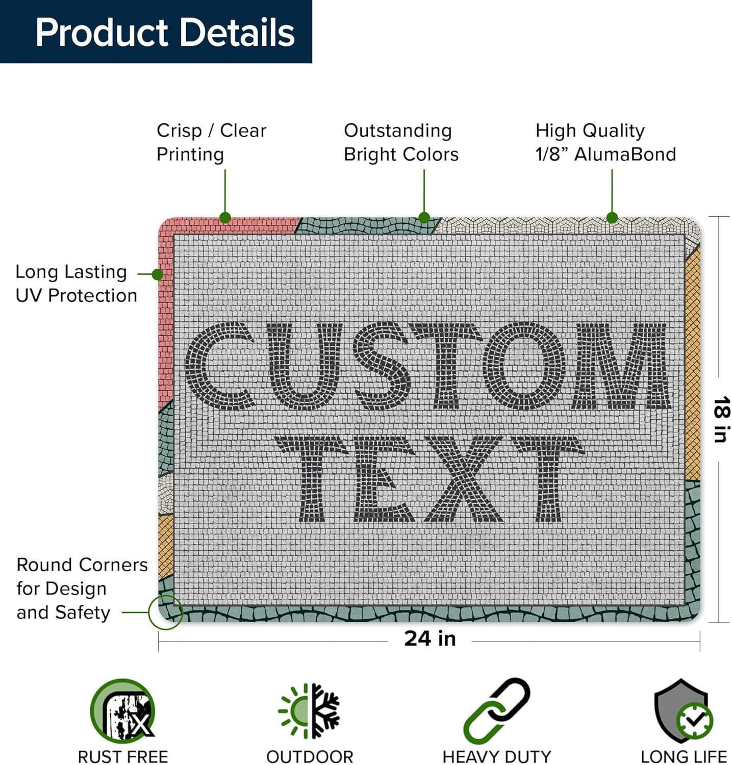 Custom Sign, Custom Street Sign, 11 Font Colors, 13 Font Styles, 4 Hole Options, 22 Sizes, 18x24 Inches, Rust Free DiBound, Fade Resistant, Made in USA by My Sign Center (Fauxsaic 2)