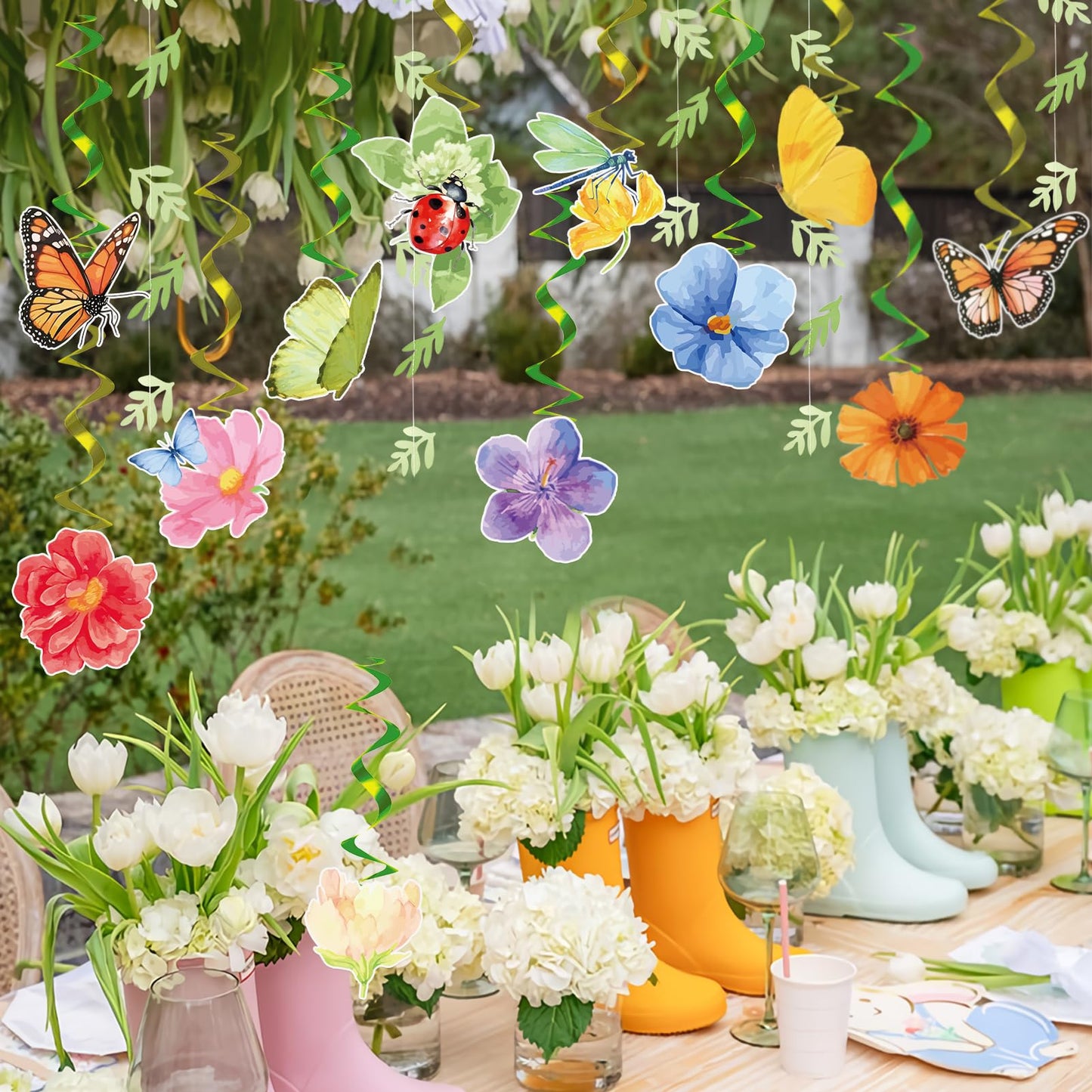 OBBOLO Flower Birthday Decorations, Garden Wildflower Party Decorations with Pre-strung Banners