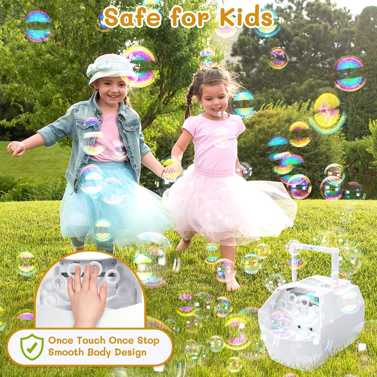 Theefun Bubble Machine: 500ML Automatic Bubble Blower Max 15000 Bubbles per Min for Kids and Toddlers, Battery or USB Operated Portable Bubble Maker for Parties Weddings Birthday White