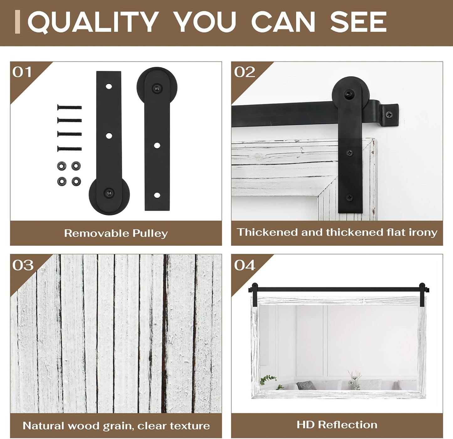 COGOOD Farmhouse Bathroom Mirror - 45 x 30 Large Rectangle Barn Door Mirror for Vanity, Bedroom, Living Room Wall Decor (White)