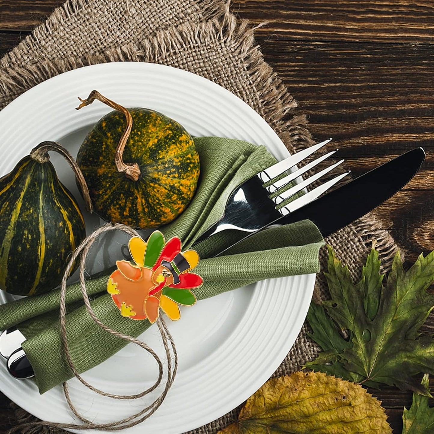 Halatool 8 PCS Thanksgiving Day Turkey Napkin Ring Funny Metal Festival Napkin Holders for Dinner Table Party Decoration
