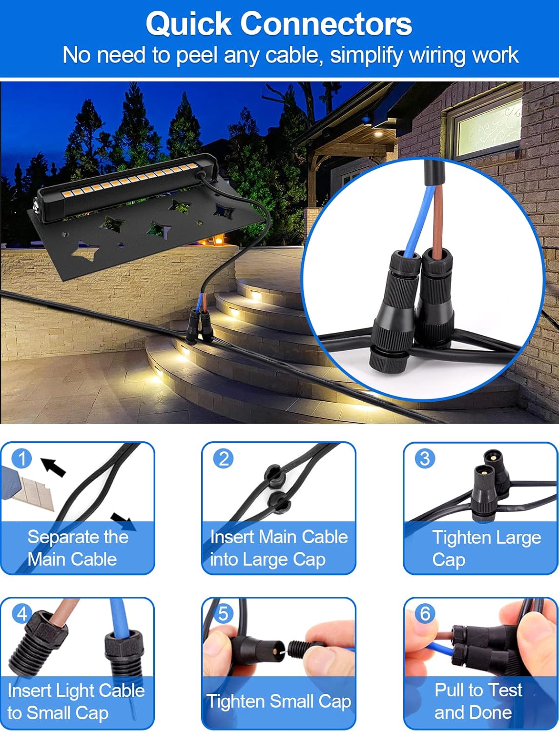 5W Retaining Wall Lights 7 inch LED Hardscape Lighting Low Voltage Landscape Paver Lights 12V 24V Step Lights Outdoor IP66 Waterproof 3000K Soft White Stair Deck Lighting (8 Pack+ Connectors