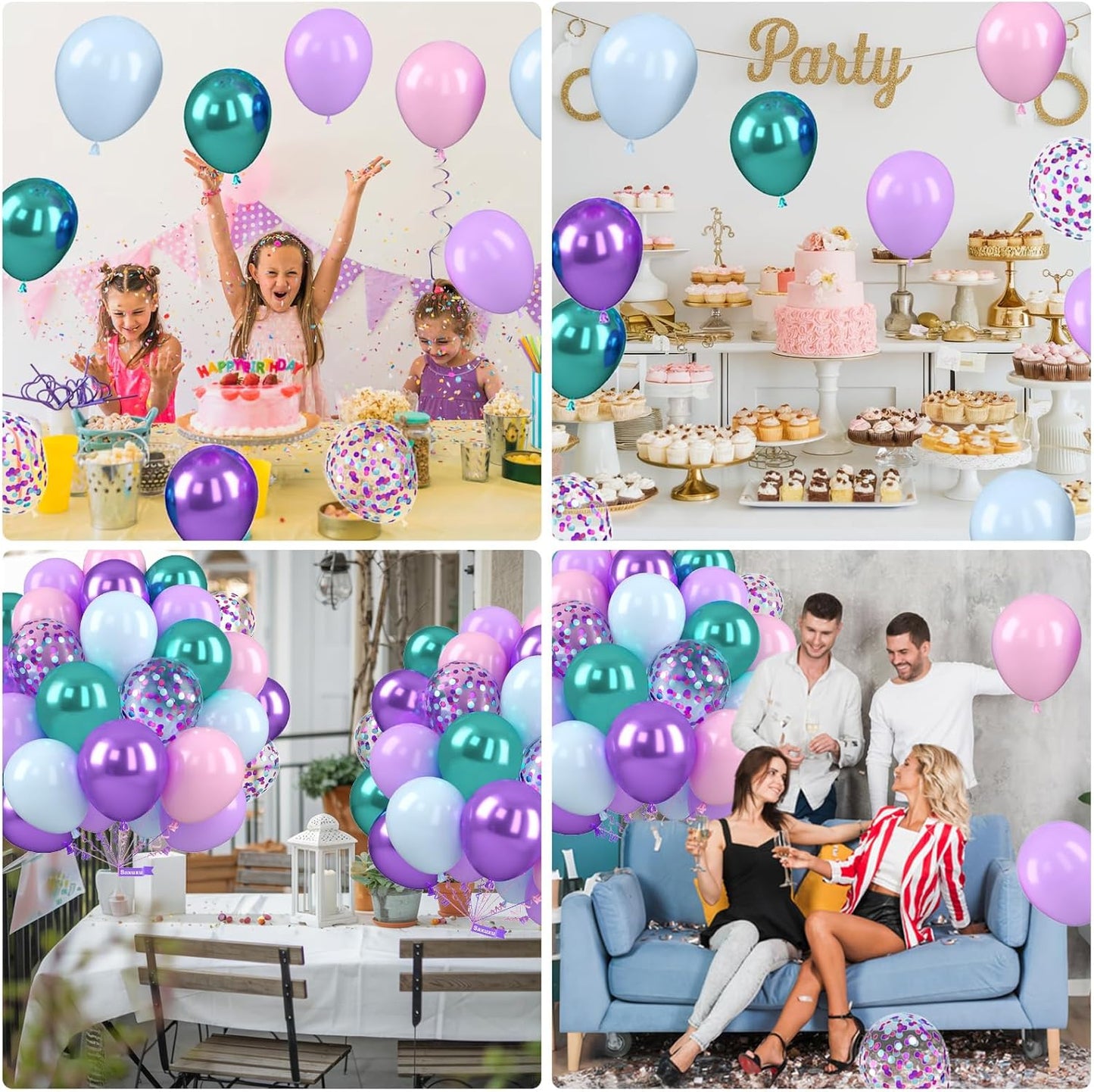 Mermaid Balloons, 12 Inch Pastel Purple and Teal Balloons, Pink Metallic Teal Purple Confetti Balloon Latex Balloon for Girls Mermaid Theme Princess Birthday Baby Shower Party Decorations